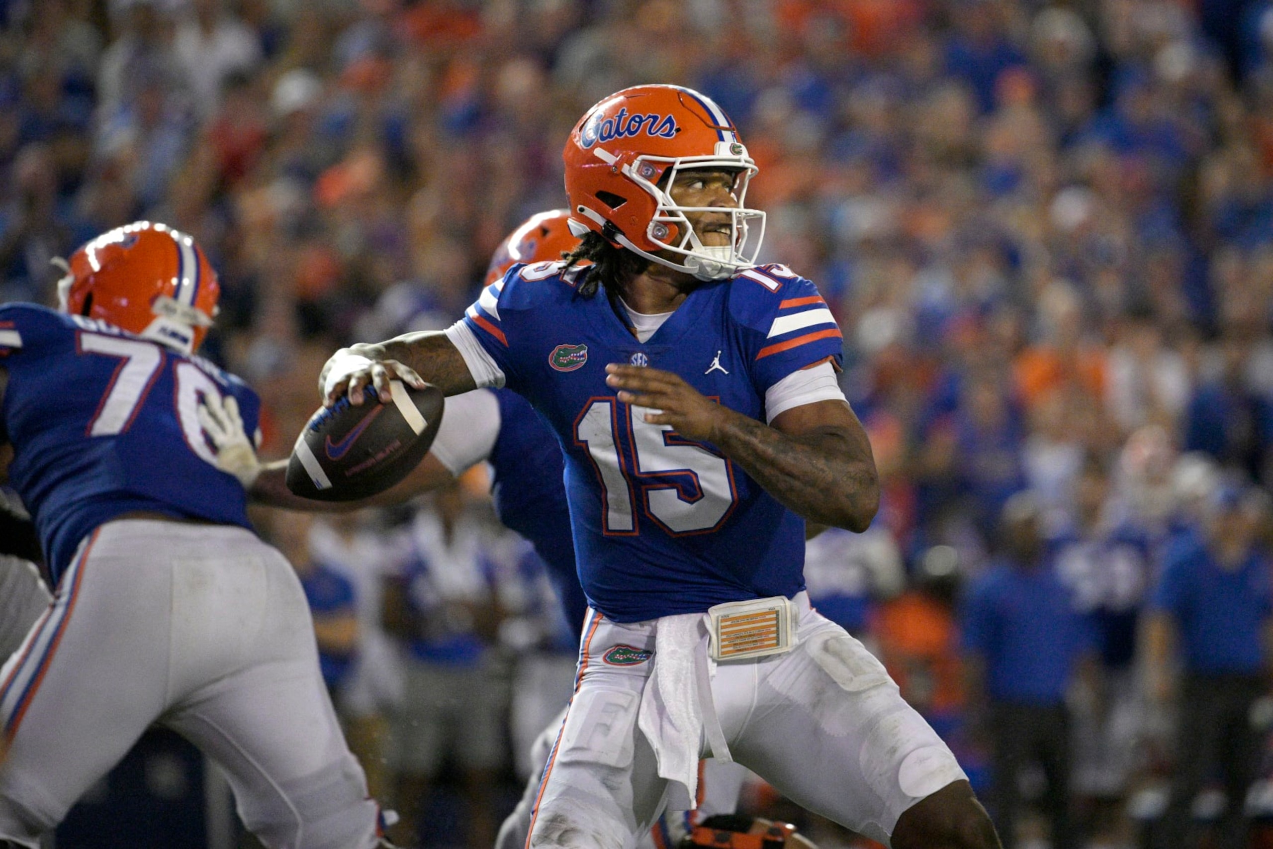 Florida quarterback Anthony Richardson (15) throws a pass during the second half of an NCAA college football game against Utah, Saturday, Sept. 3, 2022, in Gainesville, Fla. (AP Photo/Phelan M. Ebenhack) Florida quarterback Anthony Richardson (15) throws a pass during the second half of an NCAA college football game against Utah, Saturday, Sept. 3, 2022, in Gainesville, Fla. (AP Photo/Phelan M. Ebenhack)