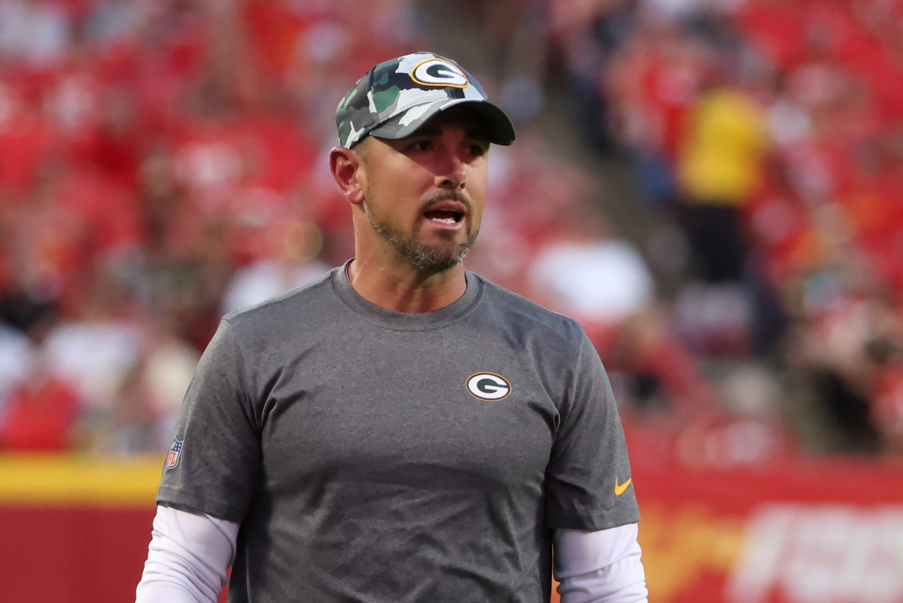 KANSAS CITY, MO - AUGUST 25: Green Bay Packers head coach Matt LaFleur during an NFL preseason game between the Green Bay Packers and Kansas City Chiefs on August 25, 2022 at GEHA Field at Arrowhead Stadium in Kansas City, MO. (Photo by Scott Winters/Icon Sportswire via Getty Images)