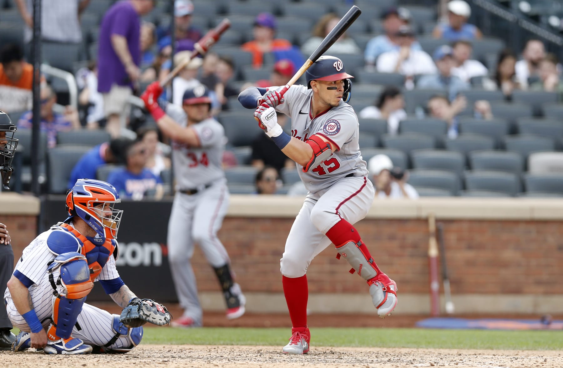 NEW YORK, NEW YORK - SEPTEMBER 04:  Joey Meneses #45 of the Washington Nationals in action against the New York Mets at Citi Field on September 04, 2022 in New York City. The Nationals defeated the Mets 7-1. (Photo by Jim McIsaac/Getty Images)