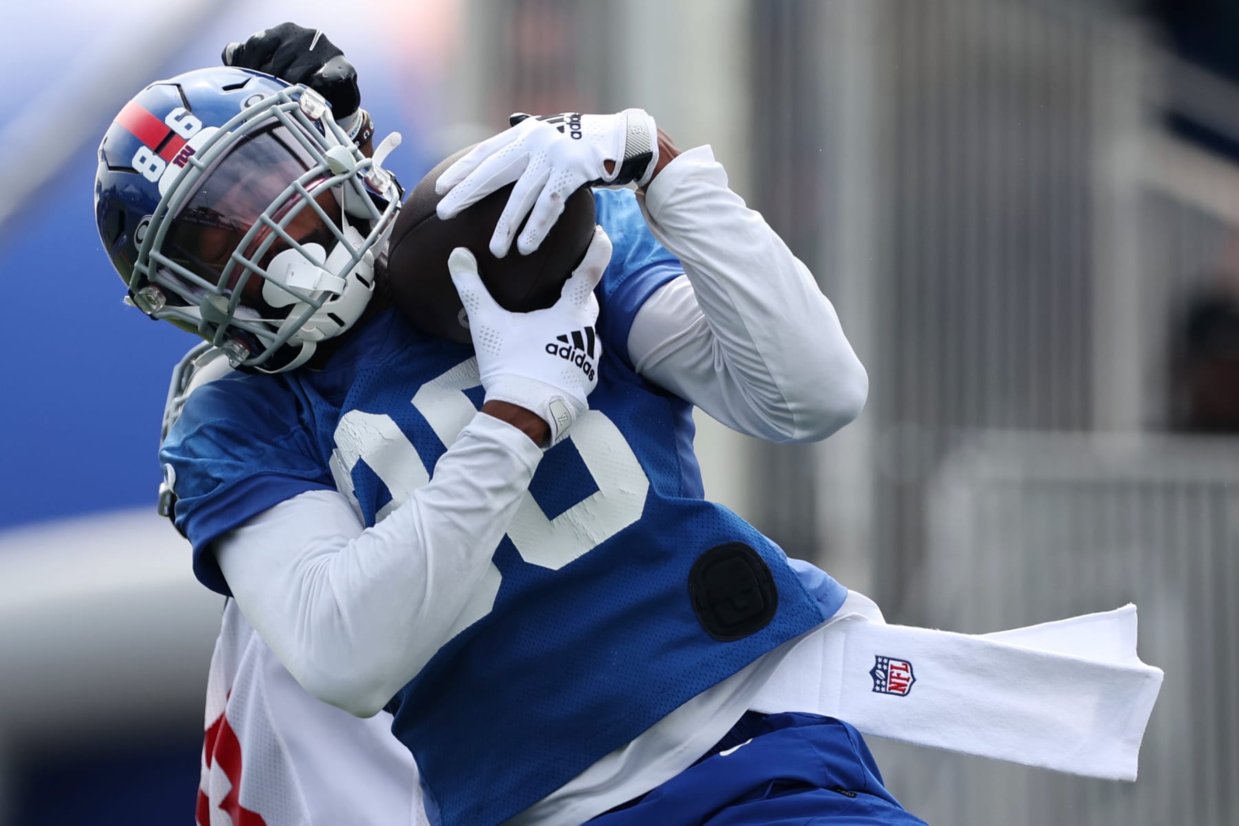 EAST RUTHERFORD, NJ - JULY 28: Wide receiver Darius Slayton #86 of the New York Giants in action during training camp at Quest Diagnostics Training Center on July 28, 2022 in East Rutherford, New Jersey. (Photo by Rich Schultz/Getty Images)