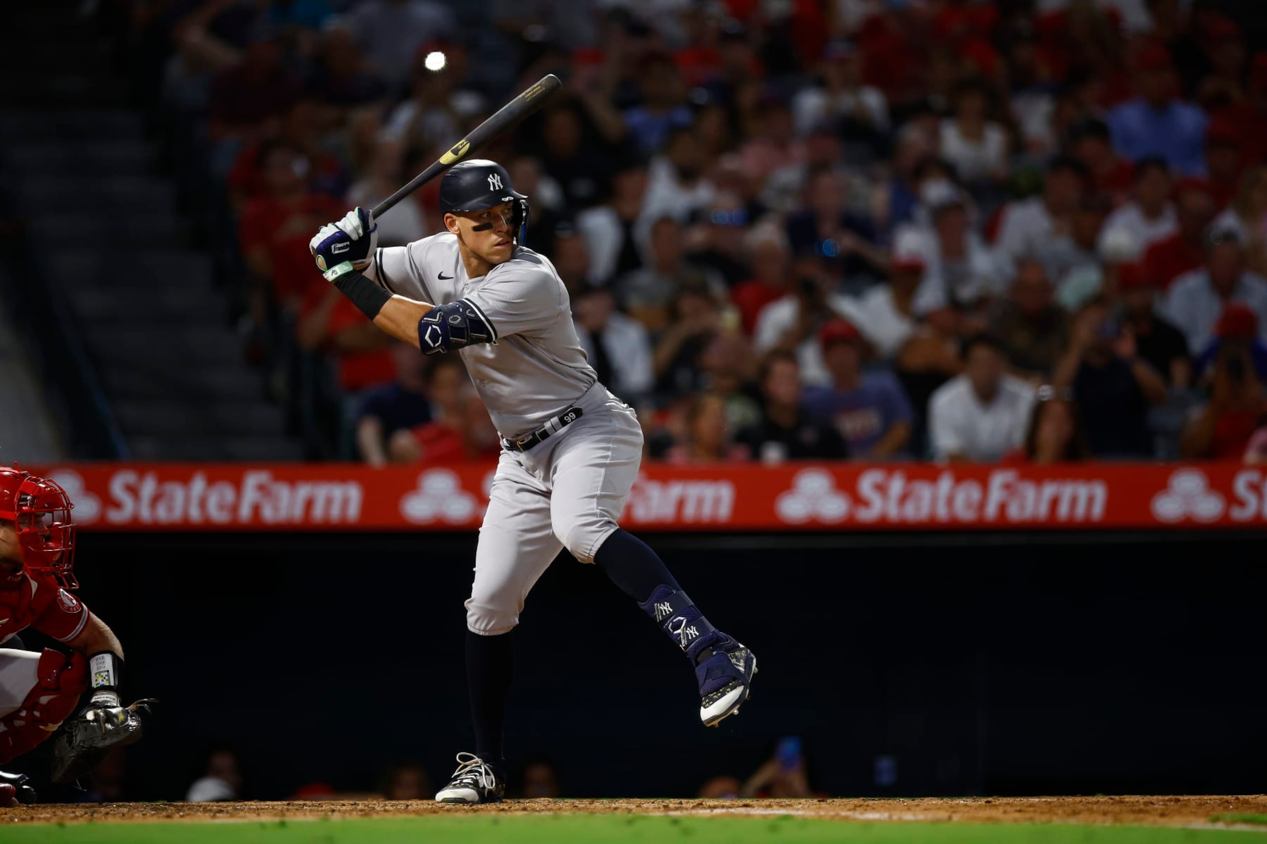 ANAHEIM, CALIFORNIA - AUGUST 30:  Aaron Judge #99 of the New York Yankees at Angel Stadium of Anaheim on August 30, 2022 in Anaheim, California. (Photo by Ronald Martinez/Getty Images)