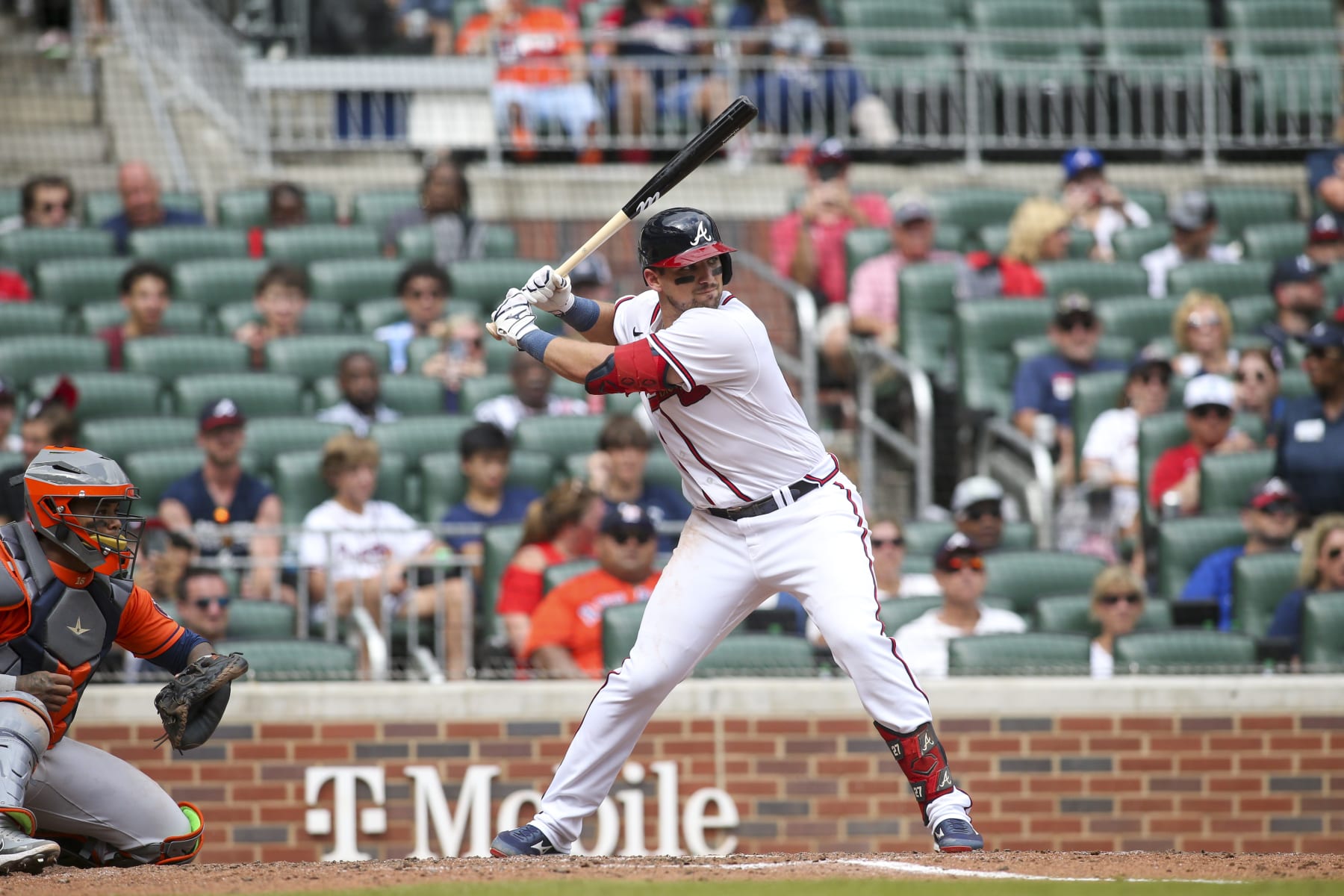 ATLANTA, GA - AUGUST 21: Austin Riley #27 of the Atlanta Braves bats against the Atlanta Braves in the ninth inning at Truist Park on August 21, 2022 in Atlanta, Georgia. (Photo by Brett Davis/Getty Images)