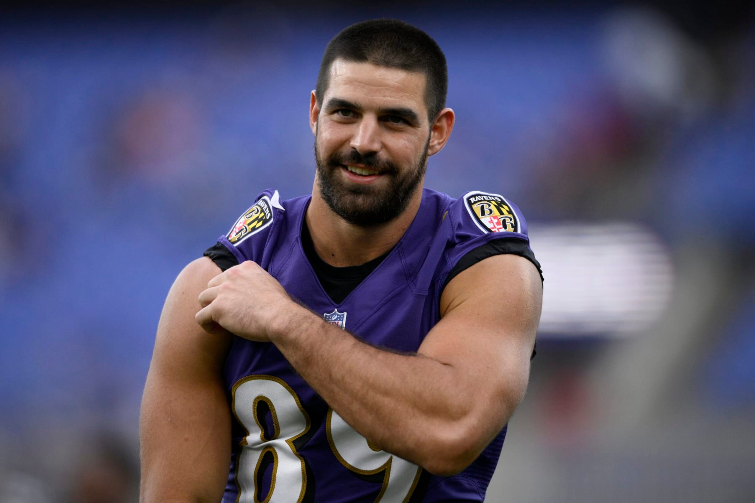 Baltimore Ravens tight end Mark Andrews (89) looks on before a preseason NFL football game against the Washington Commanders, Saturday, Aug. 27, 2022, in Baltimore. (AP Photo/Nick Wass)