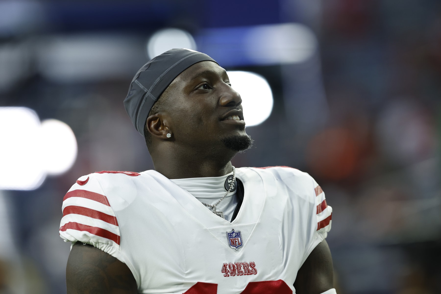 San Francisco 49ers wide receiver Deebo Samuel (19) during pregame warmups before an NFL preseason game against the Houston Texans on Thursday, August 25, 2022, in Houston. (AP Photo/Matt Patterson)
