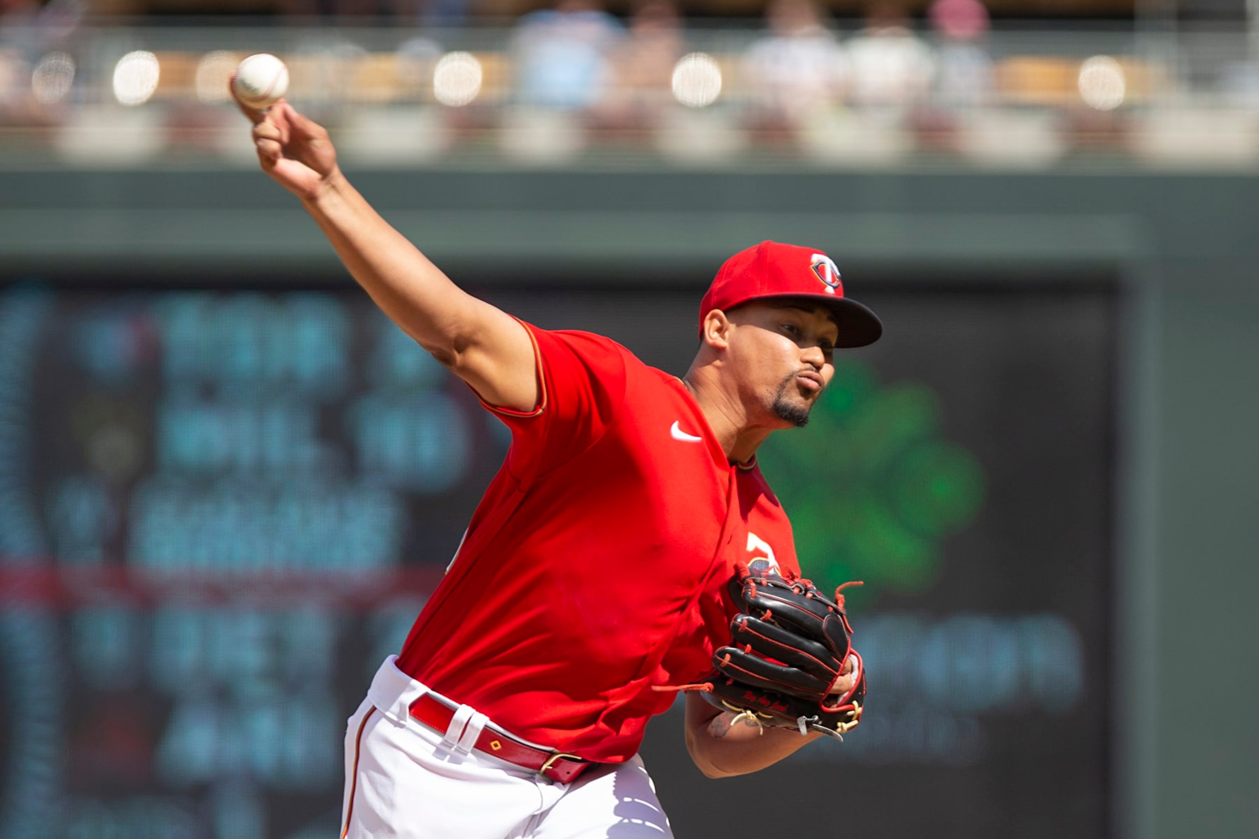 Minnesota Twins relief pitcher Jhoan Duran throws against the Colorado Rockies in the eighth inning of a baseball game Sunday, June 26, 2022, in Minneapolis. (AP Photo/Andy Clayton-King)