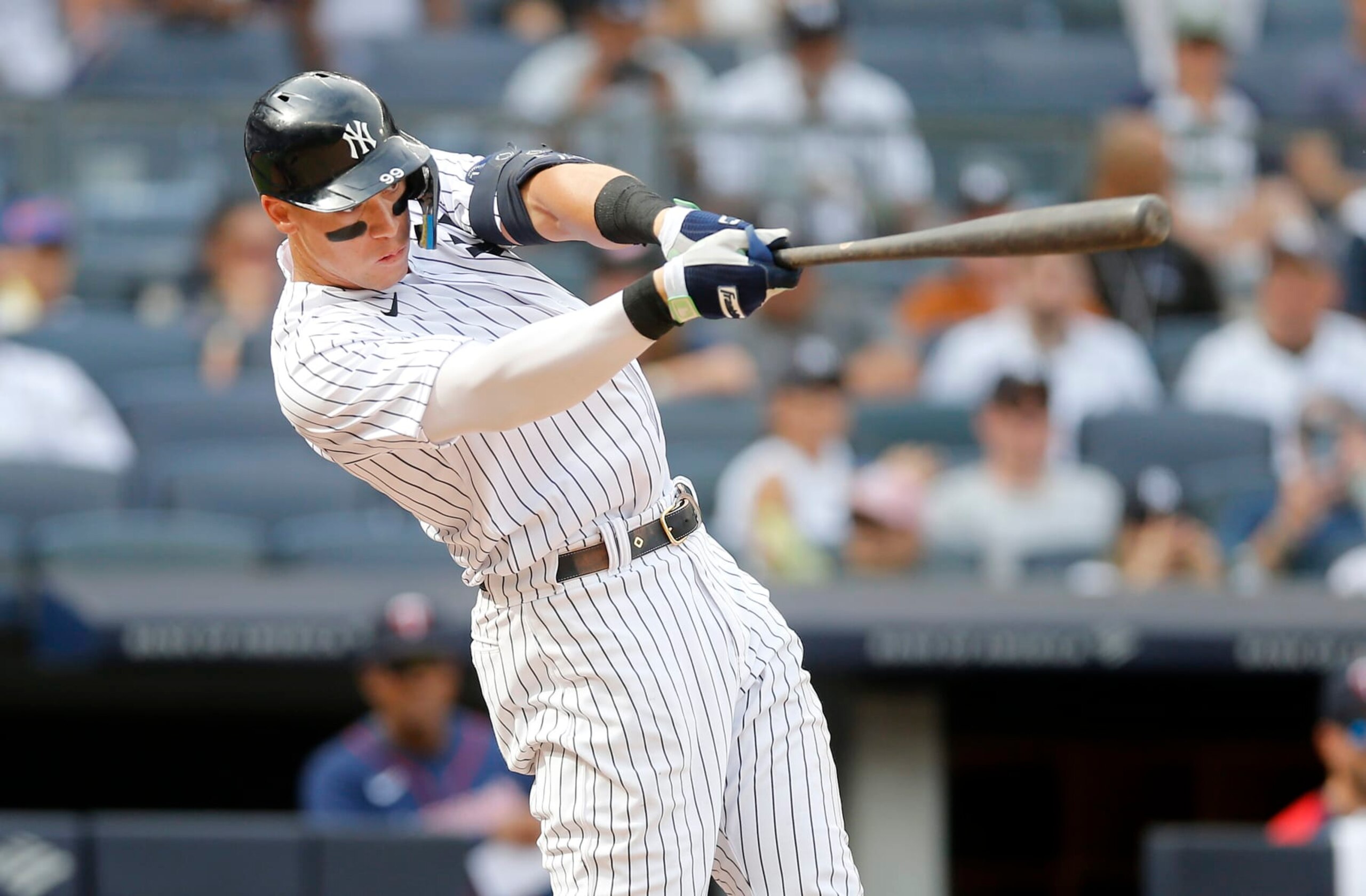 NEW YORK, NEW YORK - SEPTEMBER 05: Aaron Judge #99 of the New York Yankees in action against the Minnesota Twins at Yankee Stadium on September 05, 2022 in New York City. The Yankees defeated the Twins 5-2. (Photo by Jim McIsaac/Getty Images) NEW YORK, NEW YORK - SEPTEMBER 05: Aaron Judge #99 of the New York Yankees in action against the Minnesota Twins at Yankee Stadium on September 05, 2022 in New York City. The Yankees defeated the Twins 5-2. (Photo by Jim McIsaac/Getty Images)
