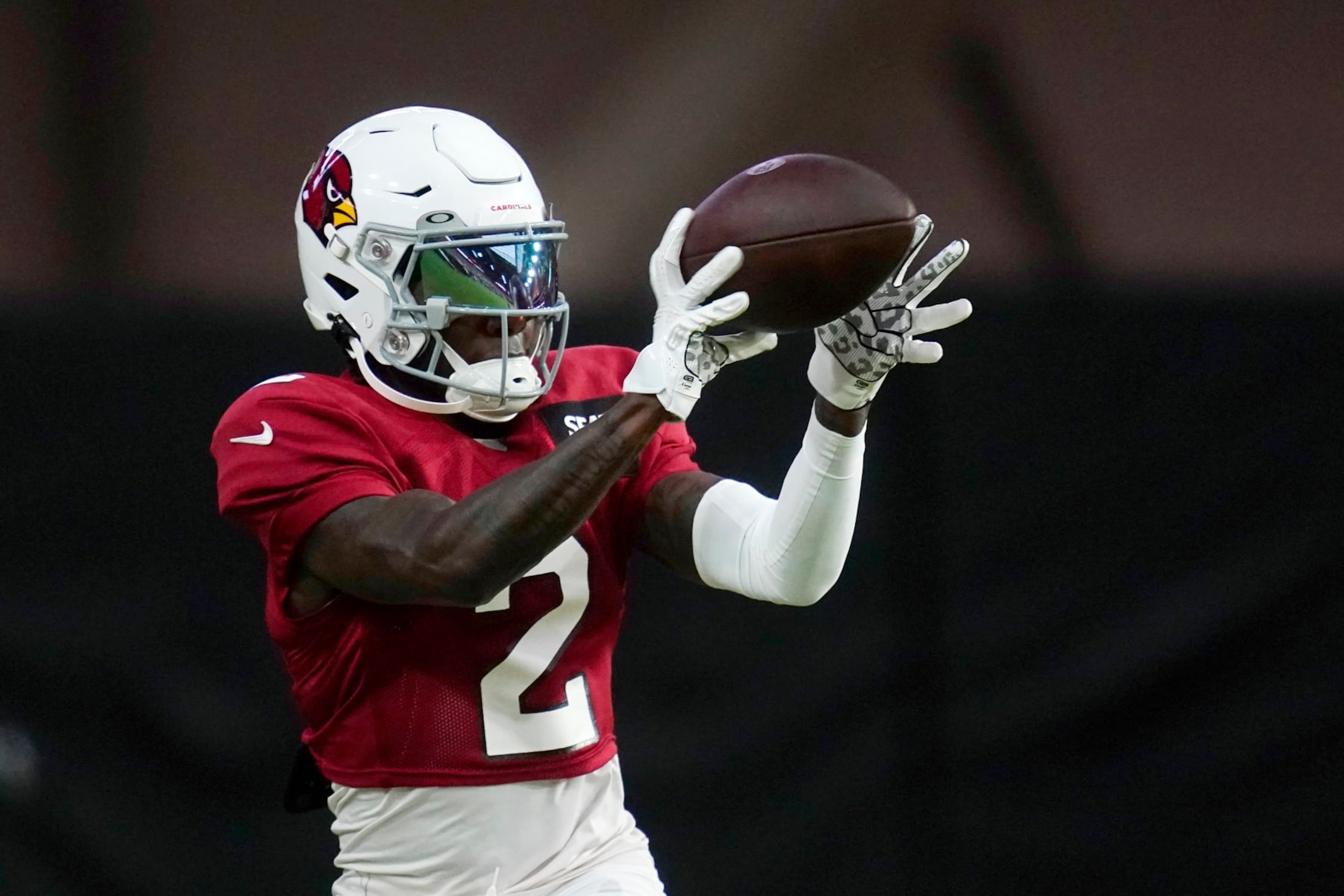 Arizona Cardinals wide receiver Marquise Brown reaches out to make a catch during the NFL football team's training camp Tuesday, Aug. 9, 2022, in Glendale, Ariz. (AP Photo/Ross D. Franklin) Arizona Cardinals wide receiver Marquise Brown reaches out to make a catch during the NFL football team's training camp Tuesday, Aug. 9, 2022, in Glendale, Ariz. (AP Photo/Ross D. Franklin)