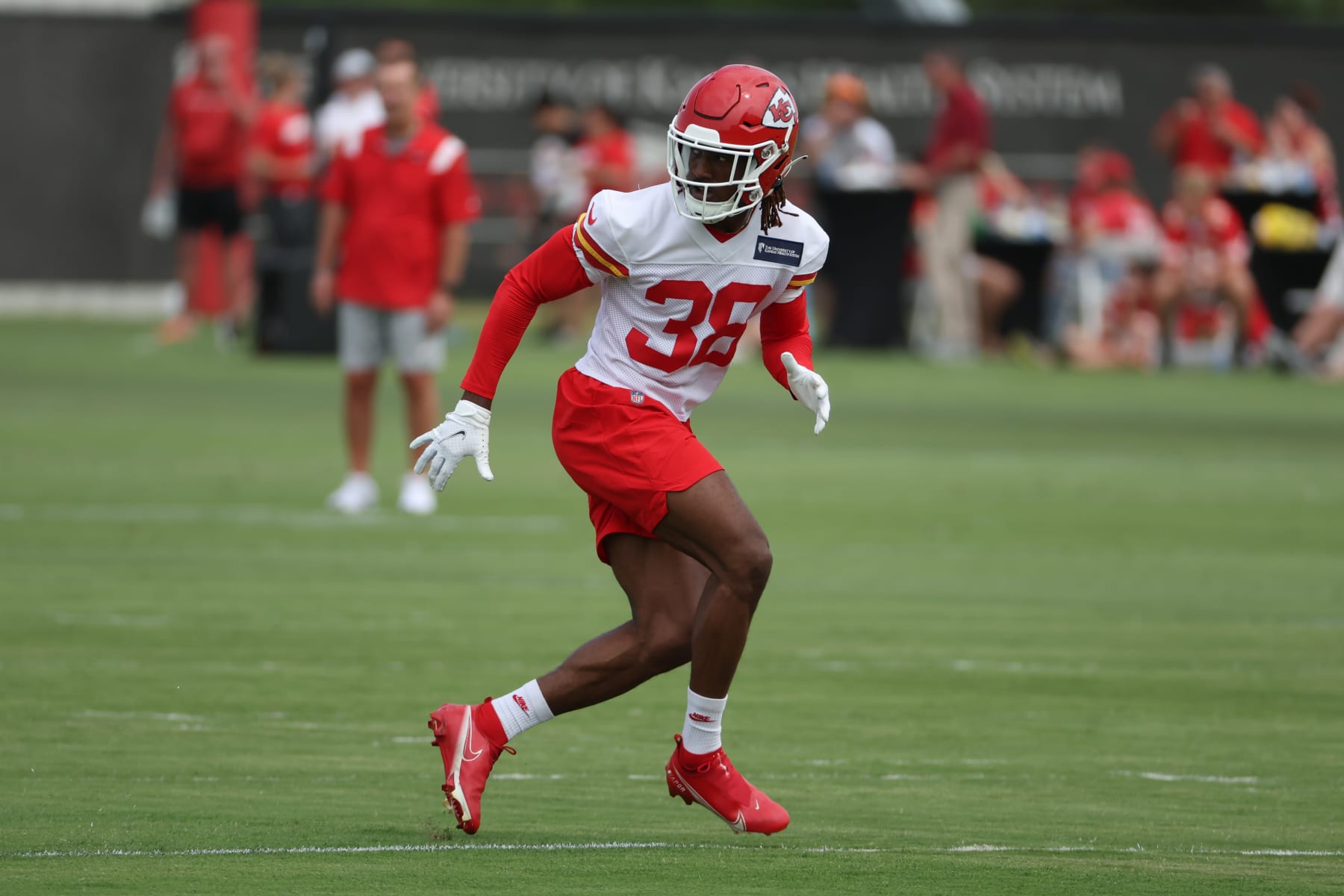 KANSAS CITY, MO - JUNE 15: Kansas City Chiefs cornerback LJarius Sneed (38) during minicamp on June 15, 2022 at the Chiefs Training Facility in Kansas City, MO. (Photo by Scott Winters/Icon Sportswire via Getty Images)