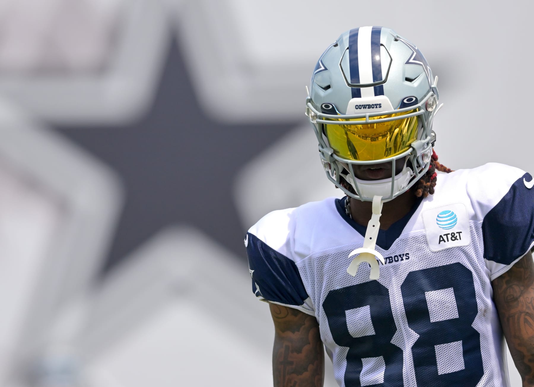 OXNARD, CA - AUGUST 01: Wide receiver CeeDee Lamb #88 of the Dallas Cowboys looks on during training camp drills at River Ridge Fields on August 1, 2022 in Oxnard, California. (Photo by Jayne Kamin-Oncea/Getty Images)