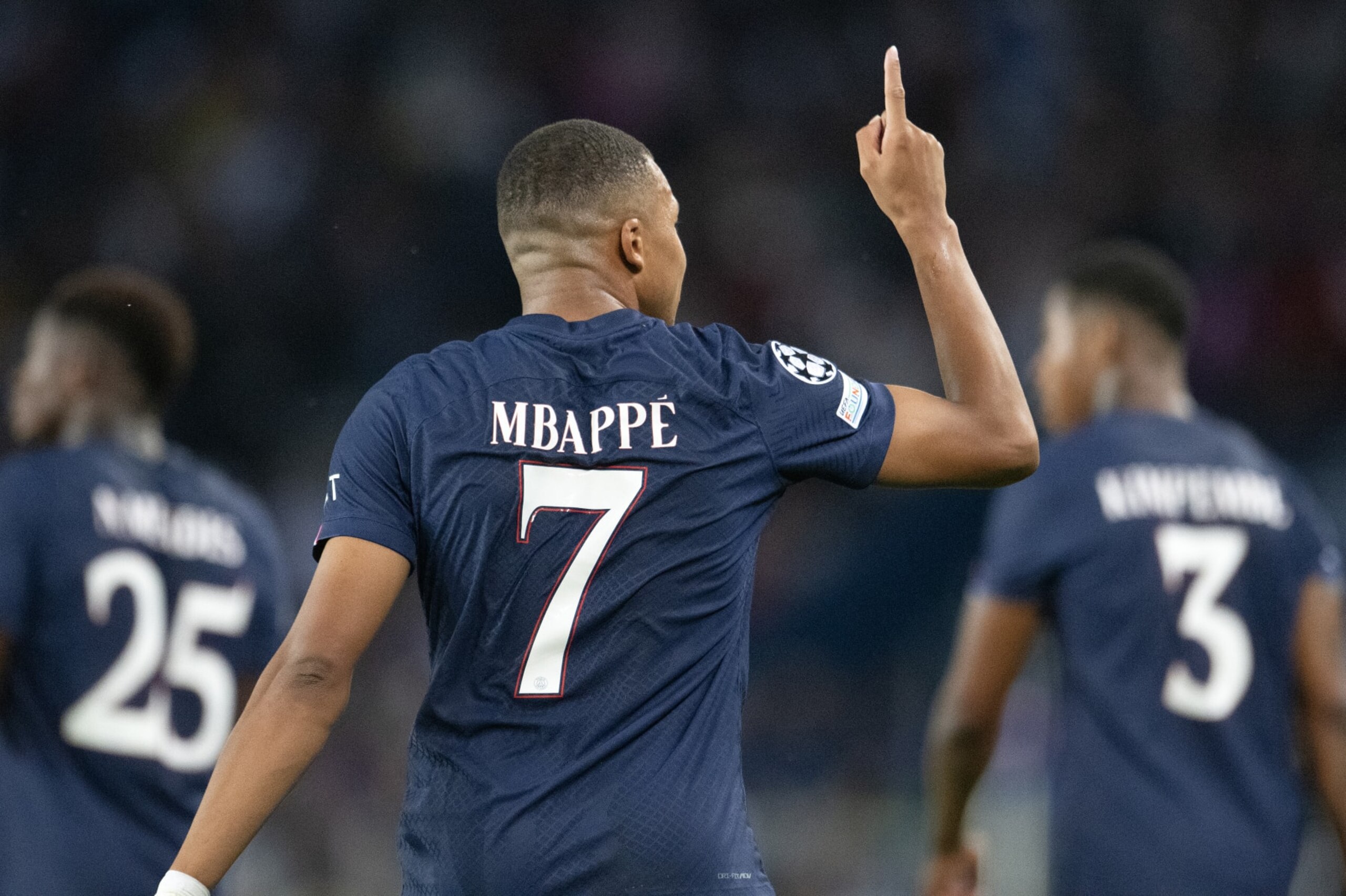 PARIS, FRANCE - SEPTEMBER 06: Kylian Mbappe of Paris Saint-Germain celebrates his goal during the UEFA Champions League group H match between Paris Saint-Germain and Juventus at Parc des Princes in Paris, France on September 06, 2022. (Photo by Philippe Signe/Anadolu Agency via Getty Images)