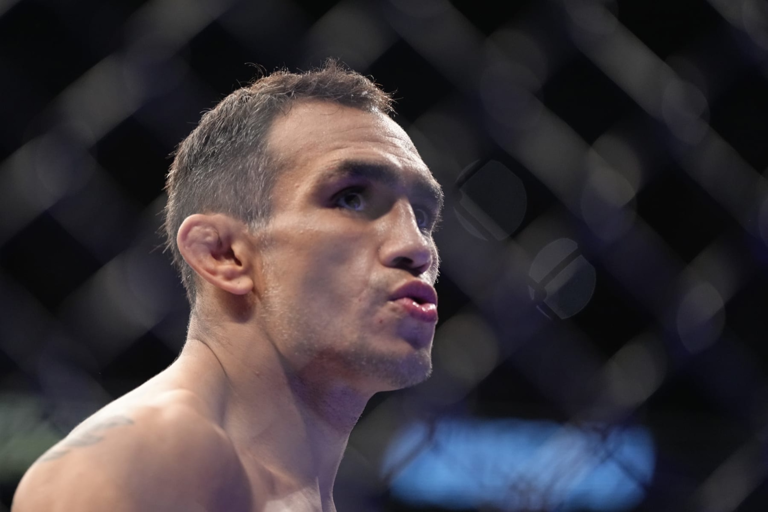 PHOENIX, ARIZONA - MAY 07:  Tony Ferguson prepares to fight Michael Chandler in a lightweight fight during the UFC 274 event at Footprint Center on May 07, 2022 in Phoenix, Arizona. (Photo by Jeff Bottari/Zuffa LLC)