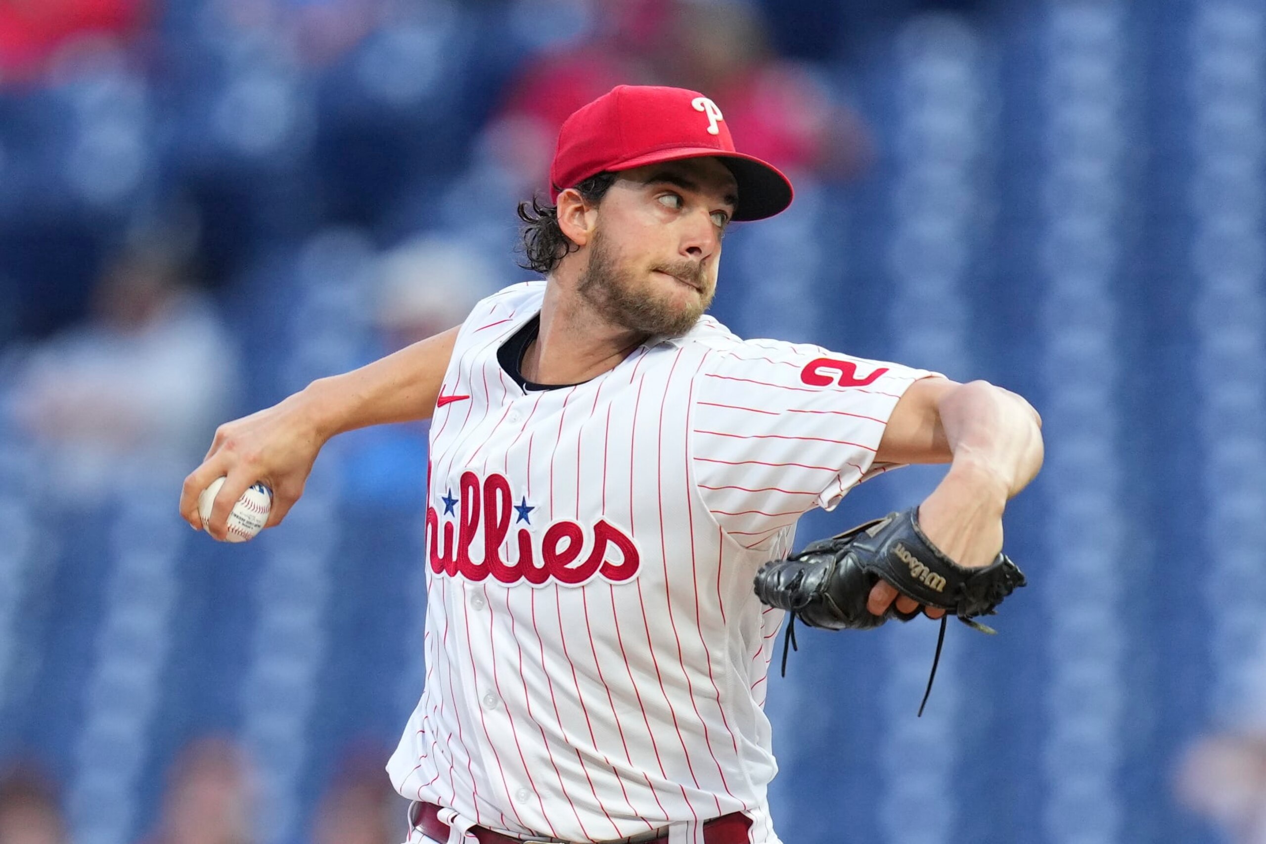 PHILADELPHIA, PA - SEPTEMBER 06: Aaron Nola #27 of the Philadelphia Phillies throws a pitch in the top of the first inning against the Miami Marlins at Citizens Bank Park on September 6, 2022 in Philadelphia, Pennsylvania. (Photo by Mitchell Leff/Getty Images) PHILADELPHIA, PA - SEPTEMBER 06: Aaron Nola #27 of the Philadelphia Phillies throws a pitch in the top of the first inning against the Miami Marlins at Citizens Bank Park on September 6, 2022 in Philadelphia, Pennsylvania. (Photo by Mitchell Leff/Getty Images)