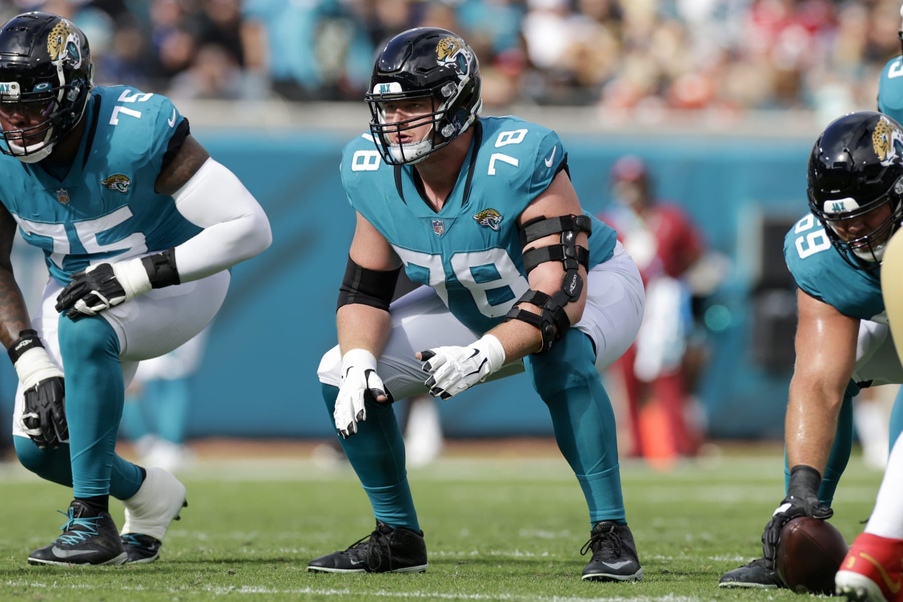 JACKSONVILLE, FL - NOVEMBER 21: Jacksonville Jaguars offensive tackle Ben Bartch (78) during the game between the San Francisco 49ers and the Jacksonville Jaguars on November 21, 2021 at TIAA Bank Field in Jacksonville, Fl. (Photo by David Rosenblum/Icon Sportswire via Getty Images)