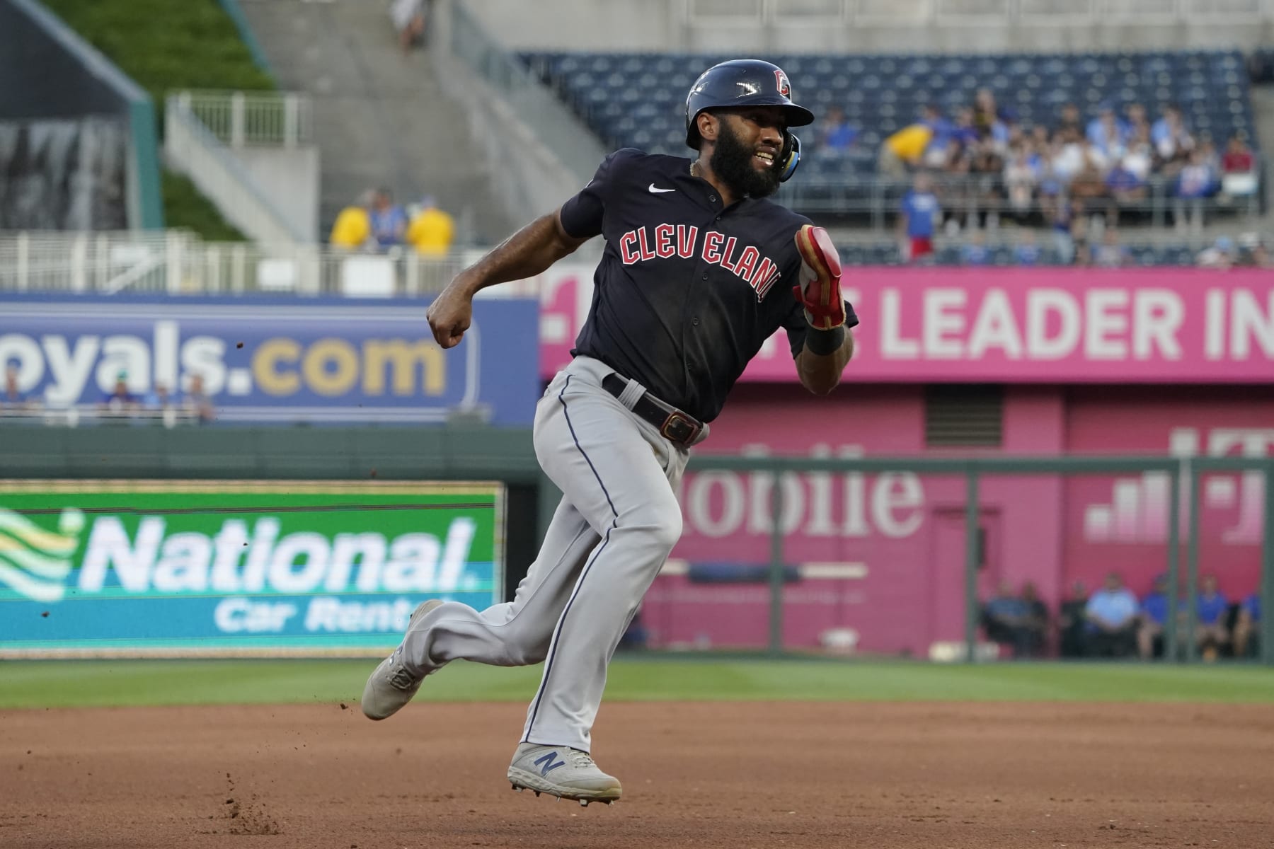 KANSAS CITY, MISSOURI - SEPTEMBER 07: Amed Rosario #1 of the Cleveland Guardians advances to third base on a Josh Naylor single in the first inning against the Kansas City Royals at Kauffman Stadium on September 07, 2022 in Kansas City, Missouri. (Photo by Ed Zurga/Getty Images) KANSAS CITY, MISSOURI - SEPTEMBER 07: Amed Rosario #1 of the Cleveland Guardians advances to third base on a Josh Naylor single in the first inning against the Kansas City Royals at Kauffman Stadium on September 07, 2022 in Kansas City, Missouri. (Photo by Ed Zurga/Getty Images)