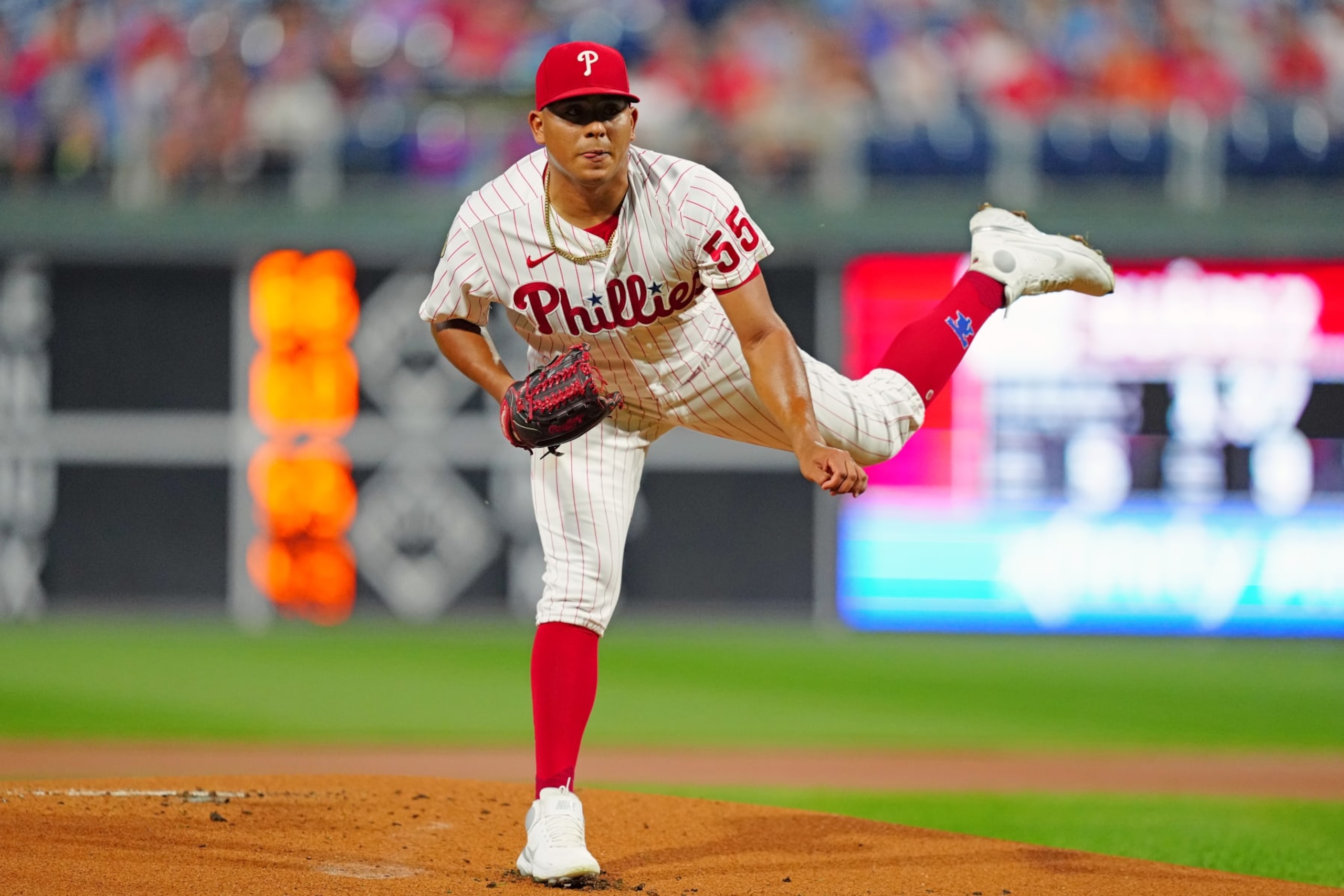 PHILADELPHIA, PA - SEPTEMBER 15:  Ranger Suárez #55 of the Philadelphia Phillies pitches during the game between the Chicago Cubs and the Philadelphia Phillies at Citizens Bank Park on Wednesday, September 15, 2021 in Philadelphia, Pennsylvania. (Photo by Daniel Shirey/MLB Photos via Getty Images)