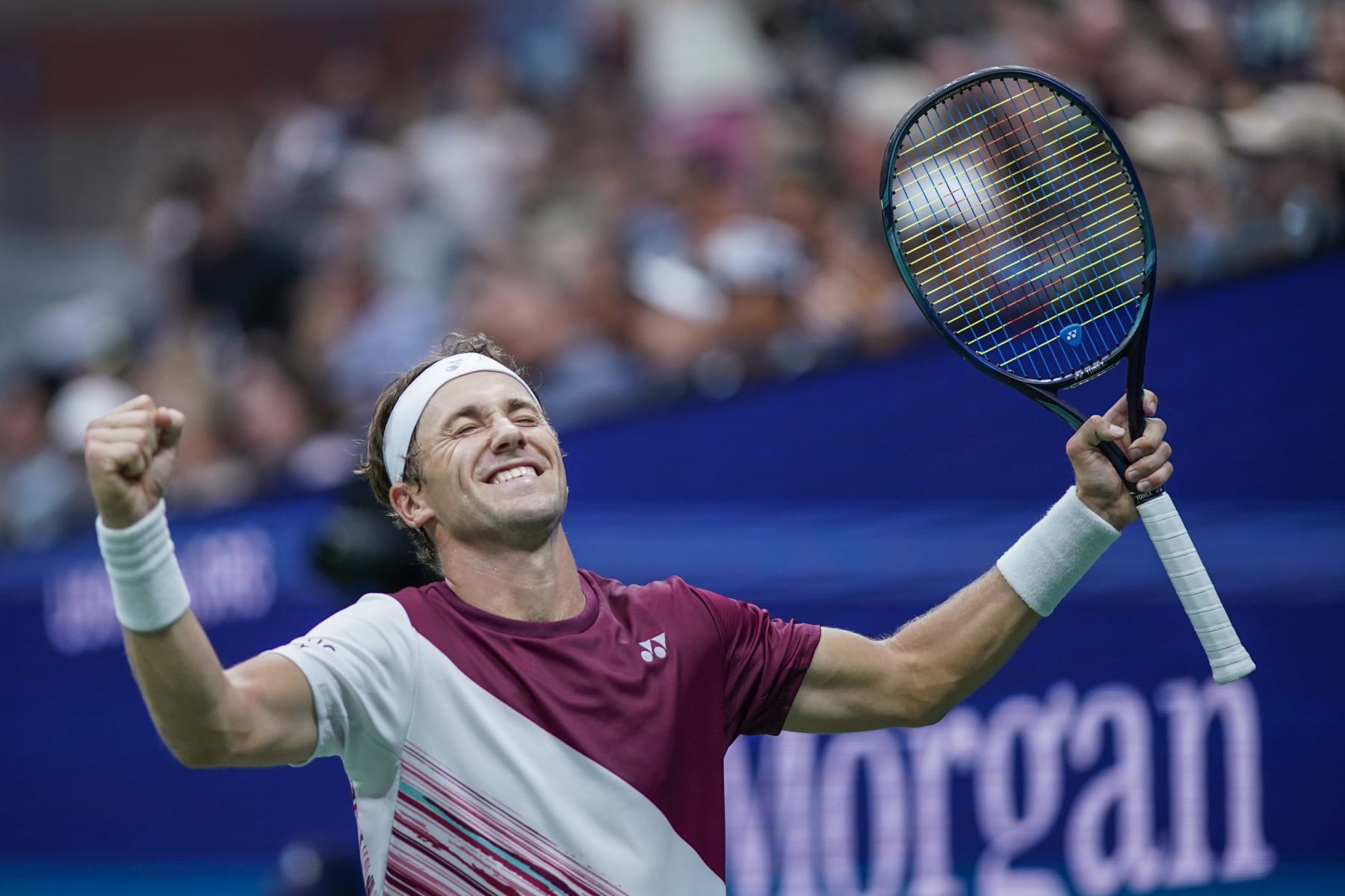 NEW YORK - NEW YORK - SEPTEMBER 06: Casper Ruud of Norway celebrates after defeating Matteo Berrettini of Italy during their Men's Singles Quarter-Final match on Arthur Ashe Stadium during the 2022 U.S. Open Tennis Tournament at the USTA Billie Jean King National Tennis Center on September 6, 2022. In New York. (Photo by Eduardo MunozAlvarez/VIEWpress)