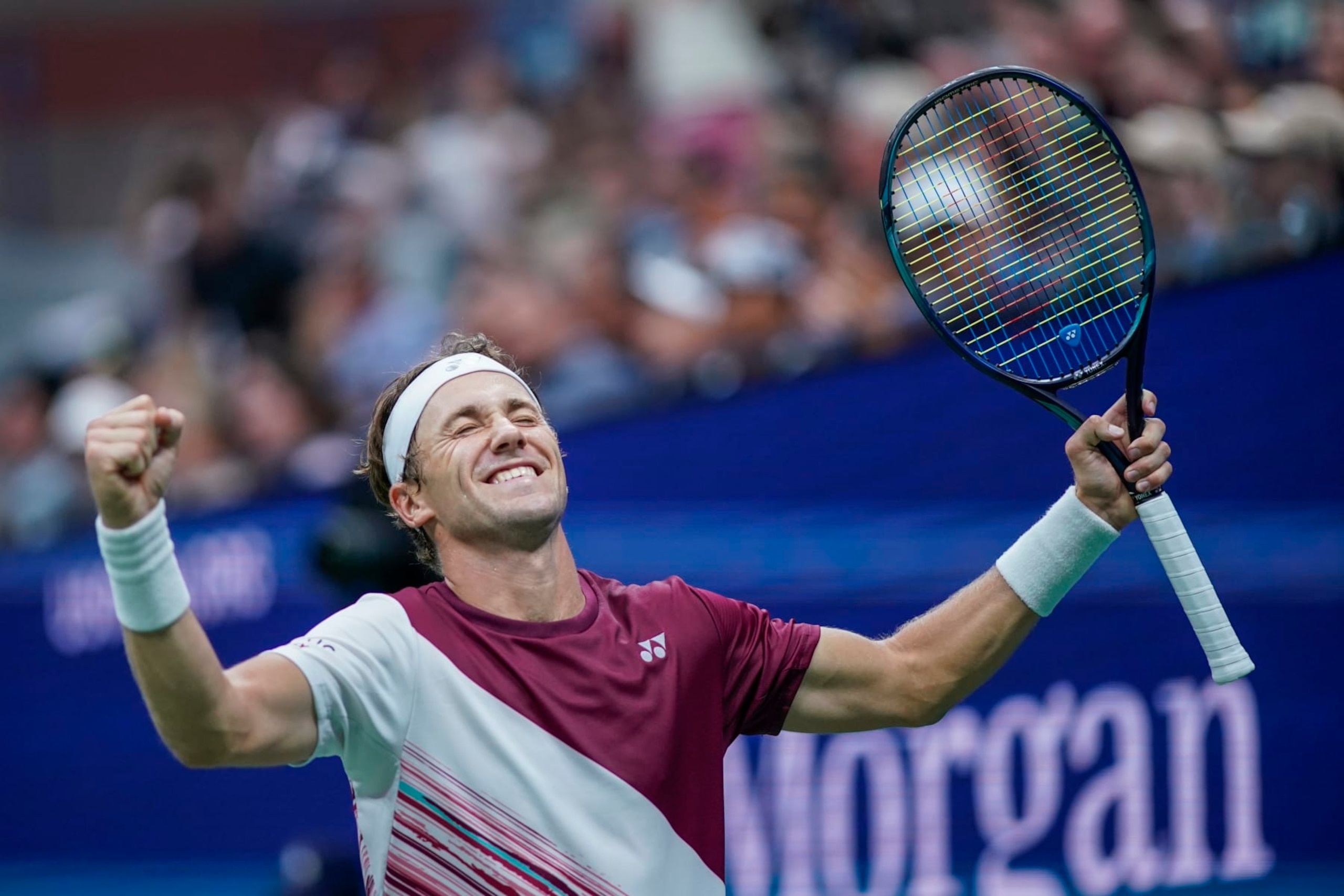 NEW YORK - NEW YORK - SEPTEMBER 06: Casper Ruud of Norway celebrates after defeating Matteo Berrettini of Italy during their Men's Singles Quarter-Final match on Arthur Ashe Stadium during the 2022 U.S. Open Tennis Tournament at the USTA Billie Jean King National Tennis Center on September 6, 2022. In New York. (Photo by Eduardo MunozAlvarez/VIEWpress)