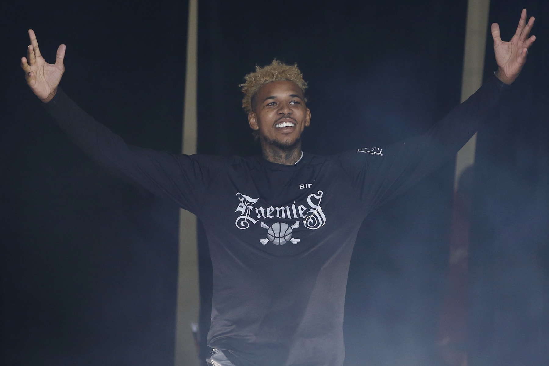 FRISCO, TEXAS - JULY 23: Nick Young #1 of the Enemies walks out during introductions during BIG3 Week Six at Comerica Center on July 23, 2022 in Frisco, Texas. (Photo by Tim Heitman/Getty Images)