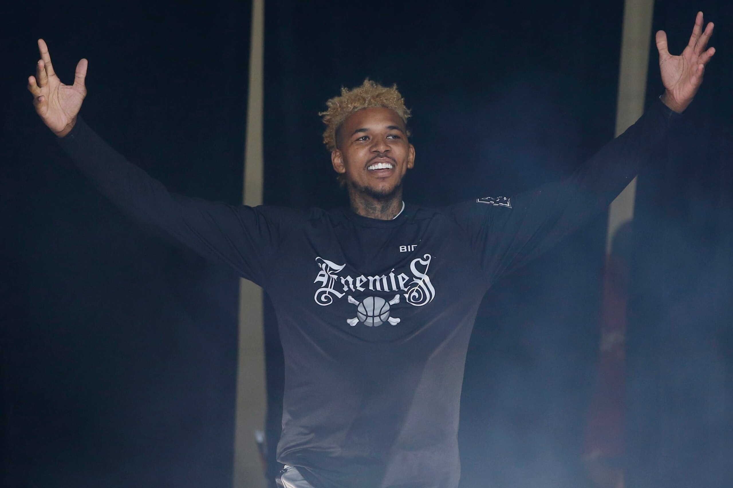 FRISCO, TEXAS - JULY 23: Nick Young #1 of the Enemies walks out during introductions during BIG3 Week Six at Comerica Center on July 23, 2022 in Frisco, Texas. (Photo by Tim Heitman/Getty Images)