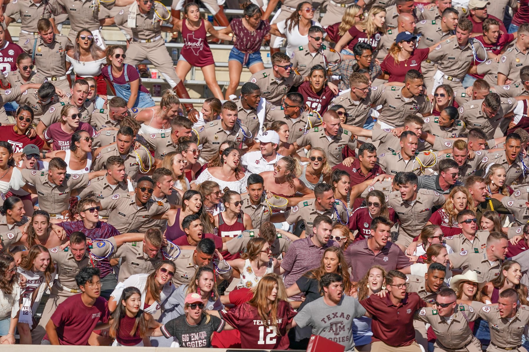 COLLEGE STATION, TX - SEPTEMBER 21: Texas A&M Aggies students sing the Aggie War Hymn during the game between the Auburn Tigers and the Texas A&M Aggies on September 21, 2019 at Kyle Field in College Station, Texas. (Photo by Daniel Dunn/Icon Sportswire via Getty Images)
