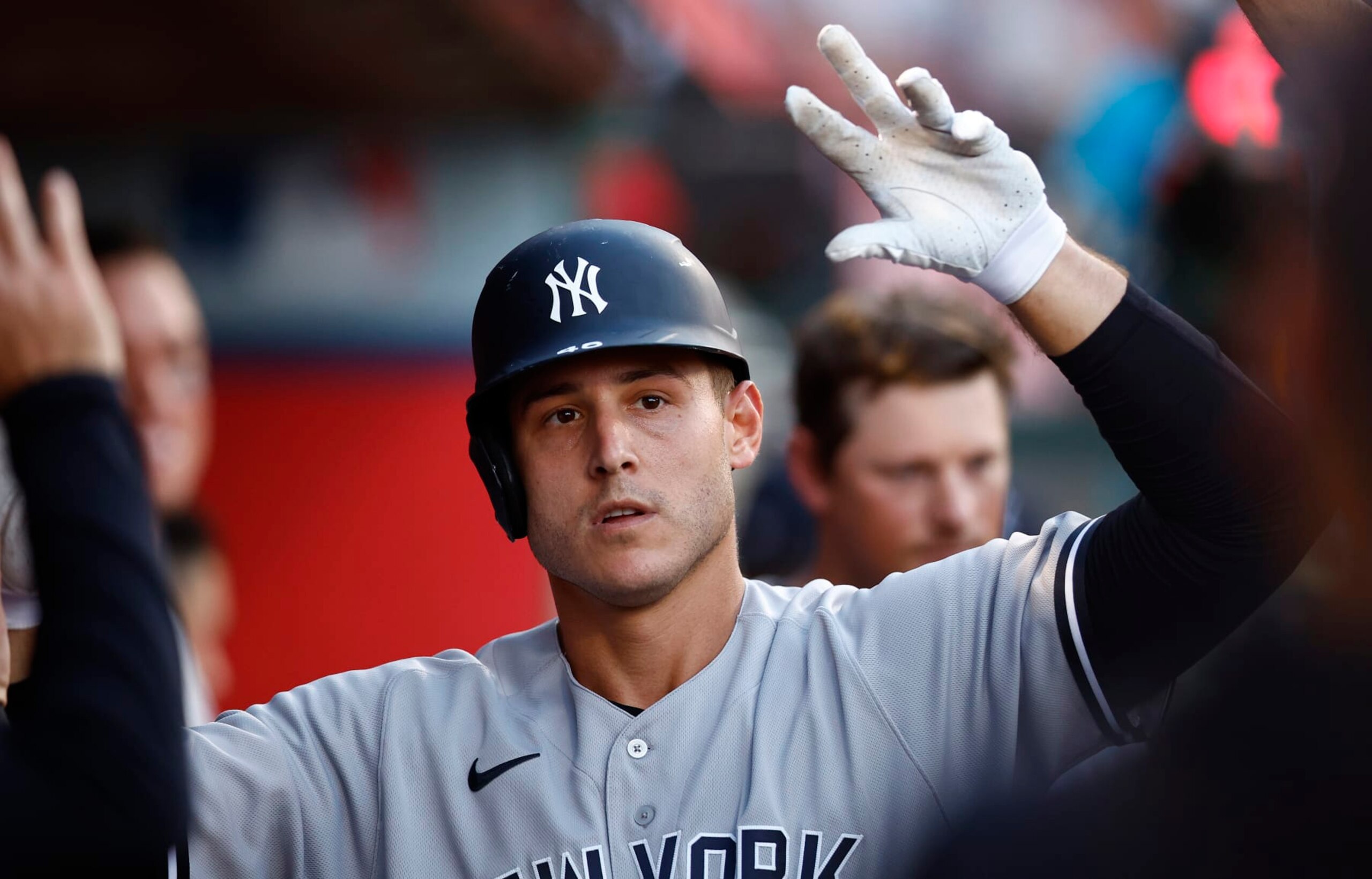 ANAHEIM, CALIFORNIA - AUGUST 30: Anthony Rizzo #48 of the New York Yankees celebrates a home run against the Los Angeles Angels in the second inning at Angel Stadium of Anaheim on August 30, 2022 in Anaheim, California. (Photo by Ronald Martinez/Getty Images) ANAHEIM, CALIFORNIA - AUGUST 30: Anthony Rizzo #48 of the New York Yankees celebrates a home run against the Los Angeles Angels in the second inning at Angel Stadium of Anaheim on August 30, 2022 in Anaheim, California. (Photo by Ronald Martinez/Getty Images)