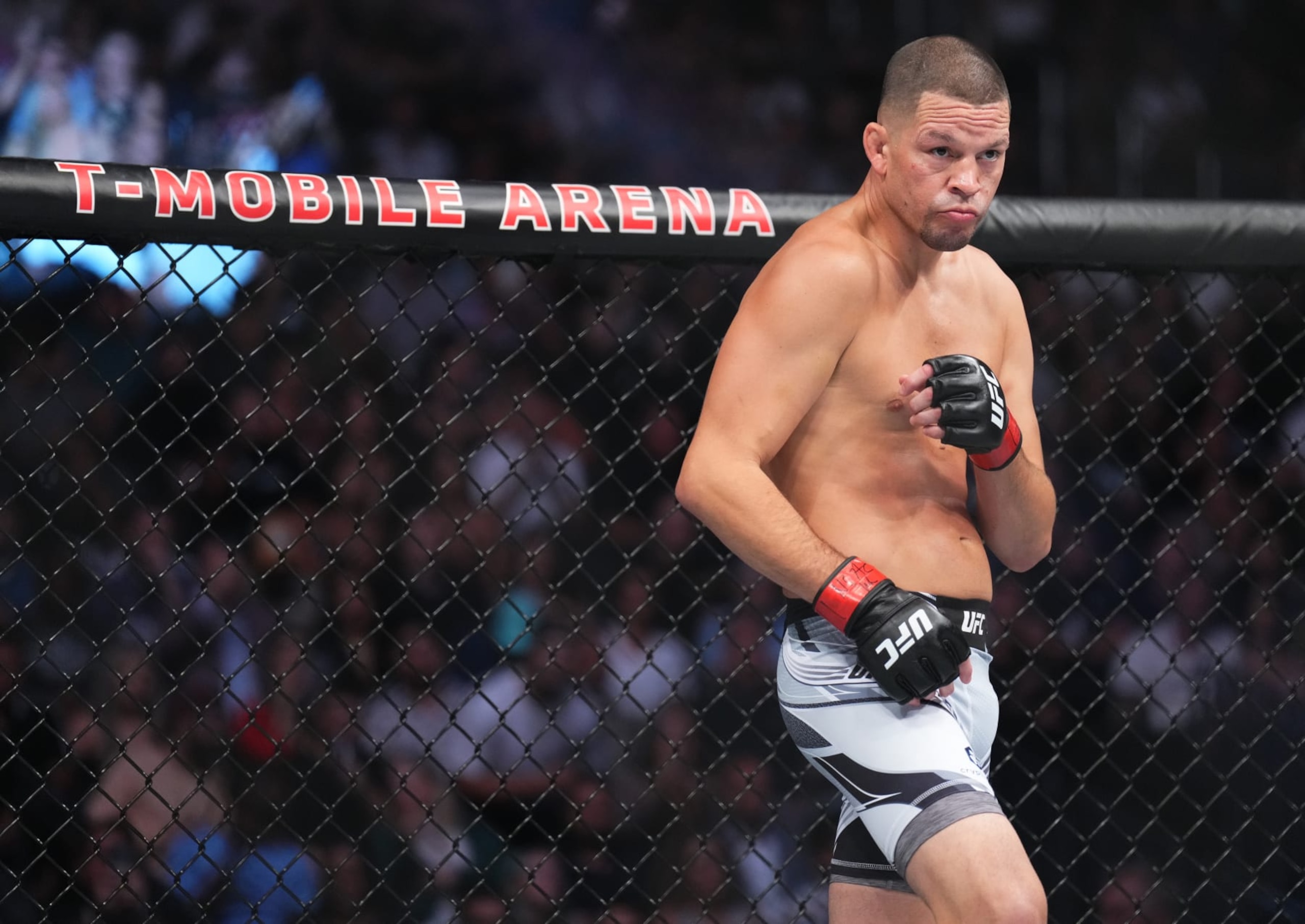 LAS VEGAS, NEVADA - SEPTEMBER 10: Nate Diaz prepares to fight Tony Ferguson in a welterweight fight during the UFC 279 event at T-Mobile Arena on September 10, 2022 in Las Vegas, Nevada. (Photo by Chris Unger/Zuffa LLC) LAS VEGAS, NEVADA - SEPTEMBER 10: Nate Diaz prepares to fight Tony Ferguson in a welterweight fight during the UFC 279 event at T-Mobile Arena on September 10, 2022 in Las Vegas, Nevada. (Photo by Chris Unger/Zuffa LLC)