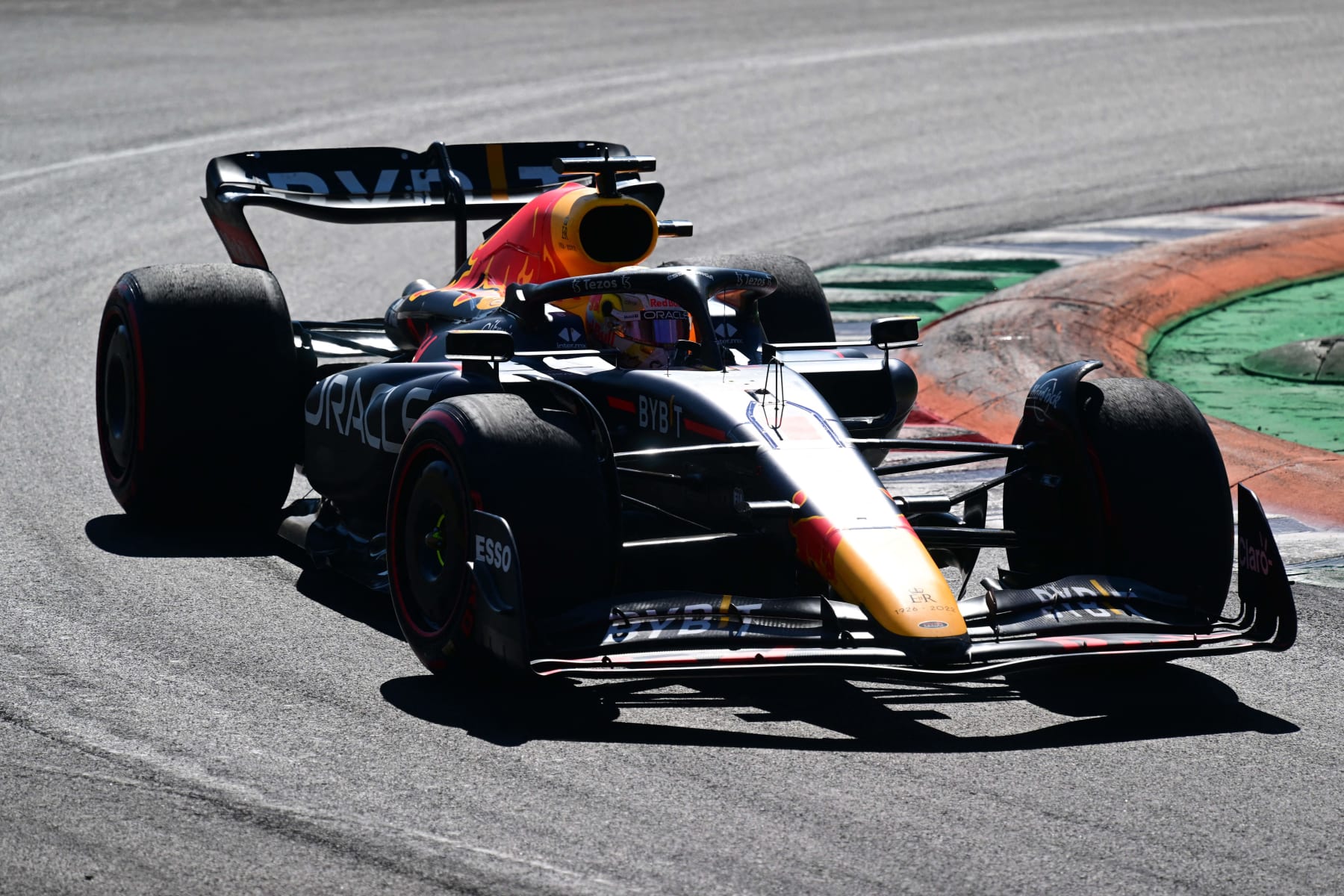 Red Bull Racing's Dutch driver Max Verstappen steers his car during the Italian Formula One Grand Prix at the Autodromo Nazionale circuit in Monza on September 11, 2022. (Photo by ANDREJ ISAKOVIC / AFP) (Photo by ANDREJ ISAKOVIC/AFP via Getty Images)