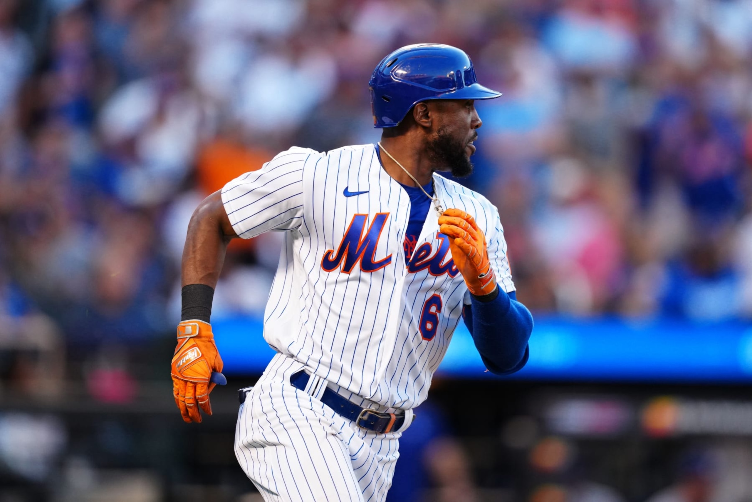 NEW YORK, NY - SEPTEMBER 01: Starling Marte #6 of the New York Mets runs the bases in the seventh inning during the game between the Los Angeles Dodgers and the New York Mets at Citi Field on Thursday, September 1, 2022 in New York, New York. (Photo by Daniel Shirey/MLB Photos via Getty Images)