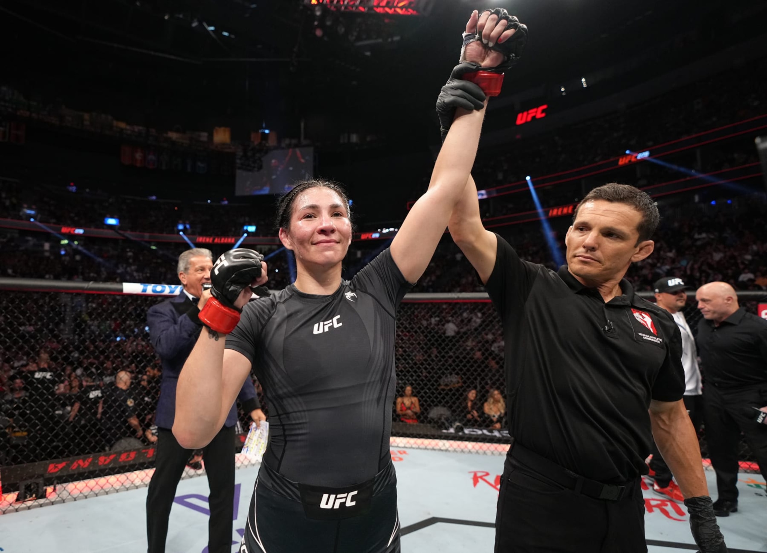 LAS VEGAS, NEVADA - SEPTEMBER 10: Irene Aldana of Mexico reacts after her victory over Macy Chiasson in a 140-pound catchweight fight during the UFC 279 event at T-Mobile Arena on September 10, 2022 in Las Vegas, Nevada. (Photo by Jeff Bottari/Zuffa LLC) LAS VEGAS, NEVADA - SEPTEMBER 10: Irene Aldana of Mexico reacts after her victory over Macy Chiasson in a 140-pound catchweight fight during the UFC 279 event at T-Mobile Arena on September 10, 2022 in Las Vegas, Nevada. (Photo by Jeff Bottari/Zuffa LLC)