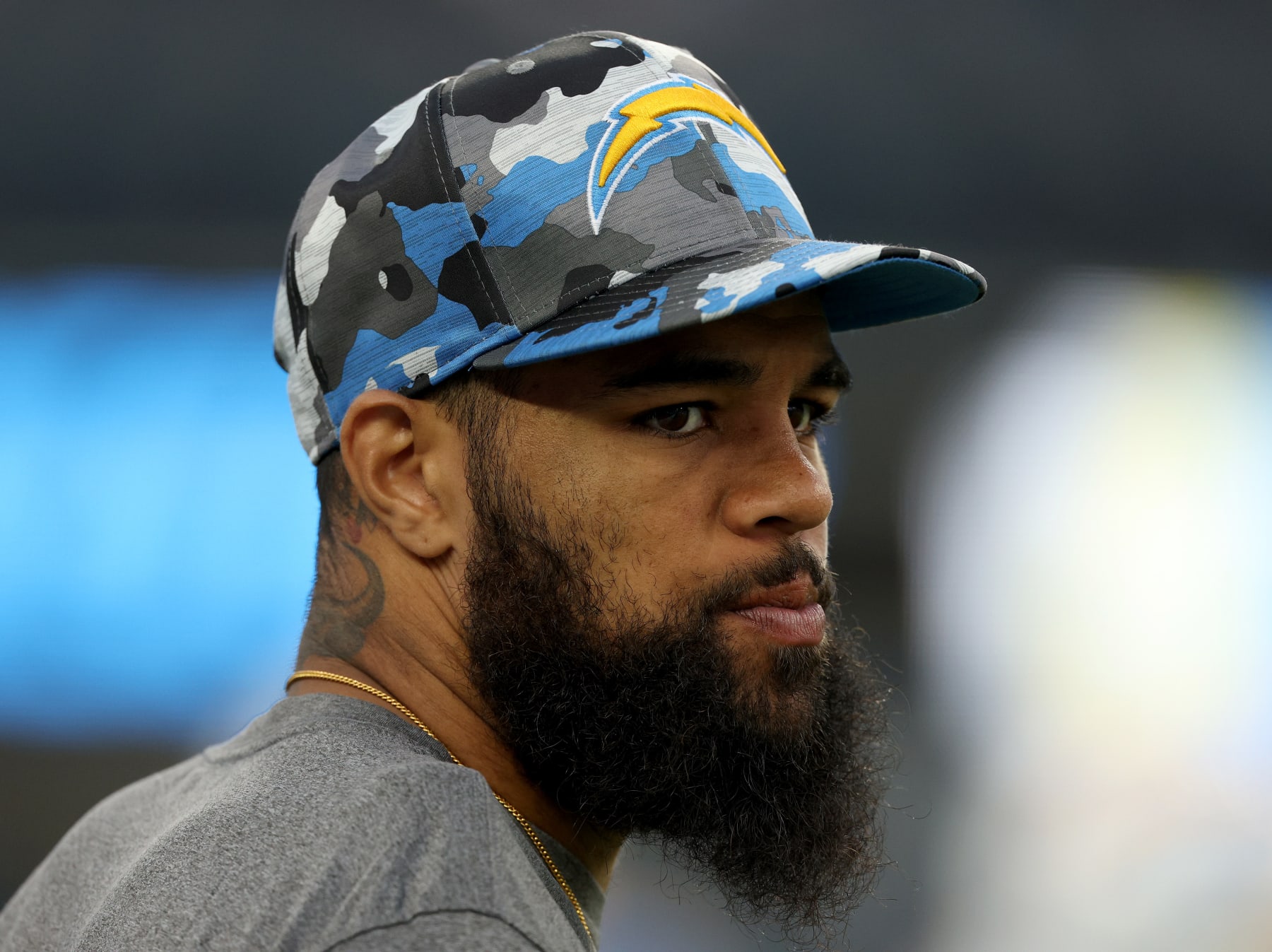 INGLEWOOD, CALIFORNIA - AUGUST 13: Keenan Allen #13 of the Los Angeles Chargers on the sidelines before the game against the Los Angeles Rams at SoFi Stadium on August 13, 2022 in Inglewood, California. (Photo by Harry How/Getty Images)