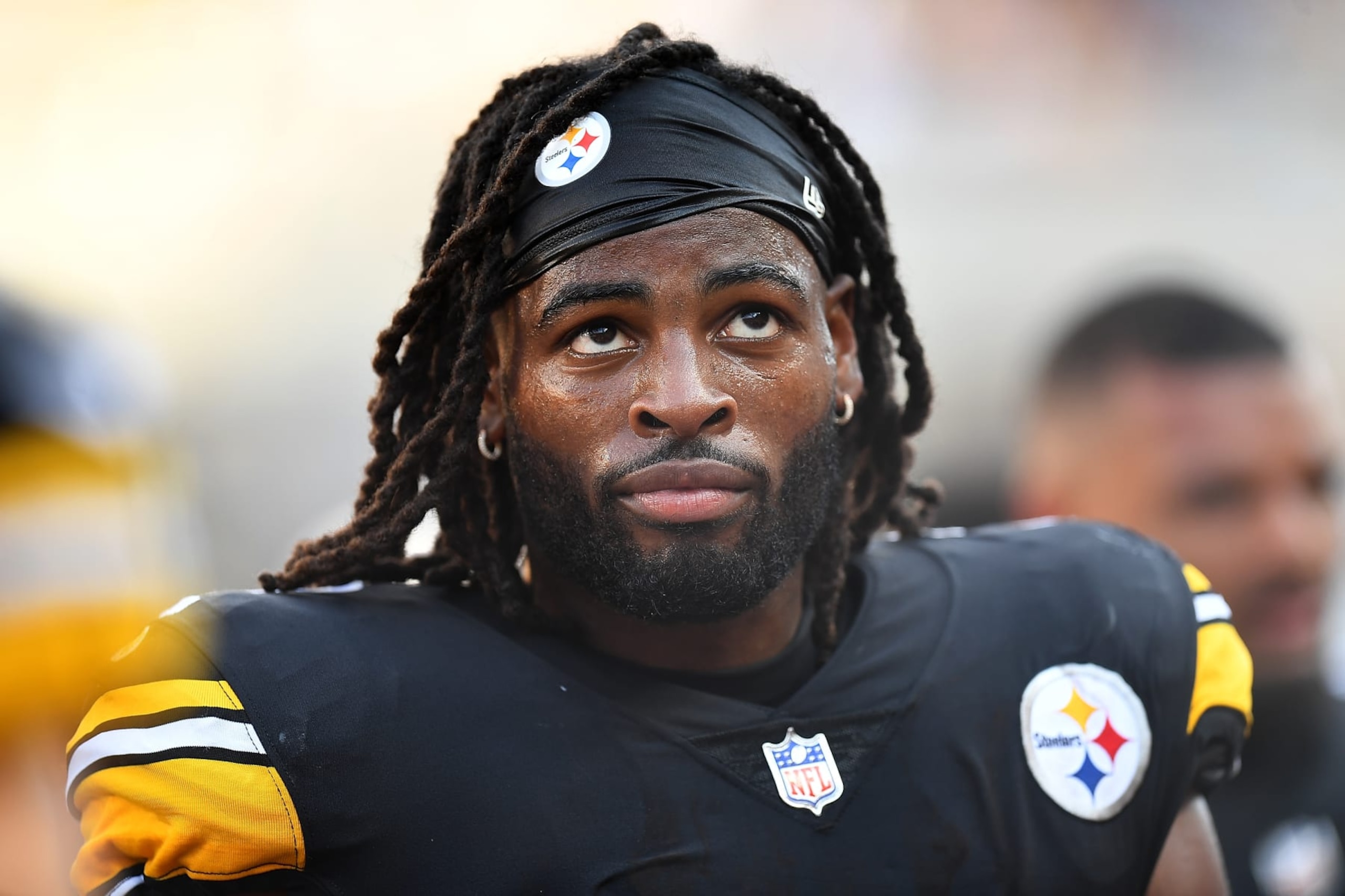 PITTSBURGH, PA - AUGUST 28:  Najee Harris #22 of the Pittsburgh Steelers looks on during the second quarter against the Detroit Lions at Acrisure Stadium on August 28, 2022 in Pittsburgh, Pennsylvania. (Photo by Joe Sargent/Getty Images)
