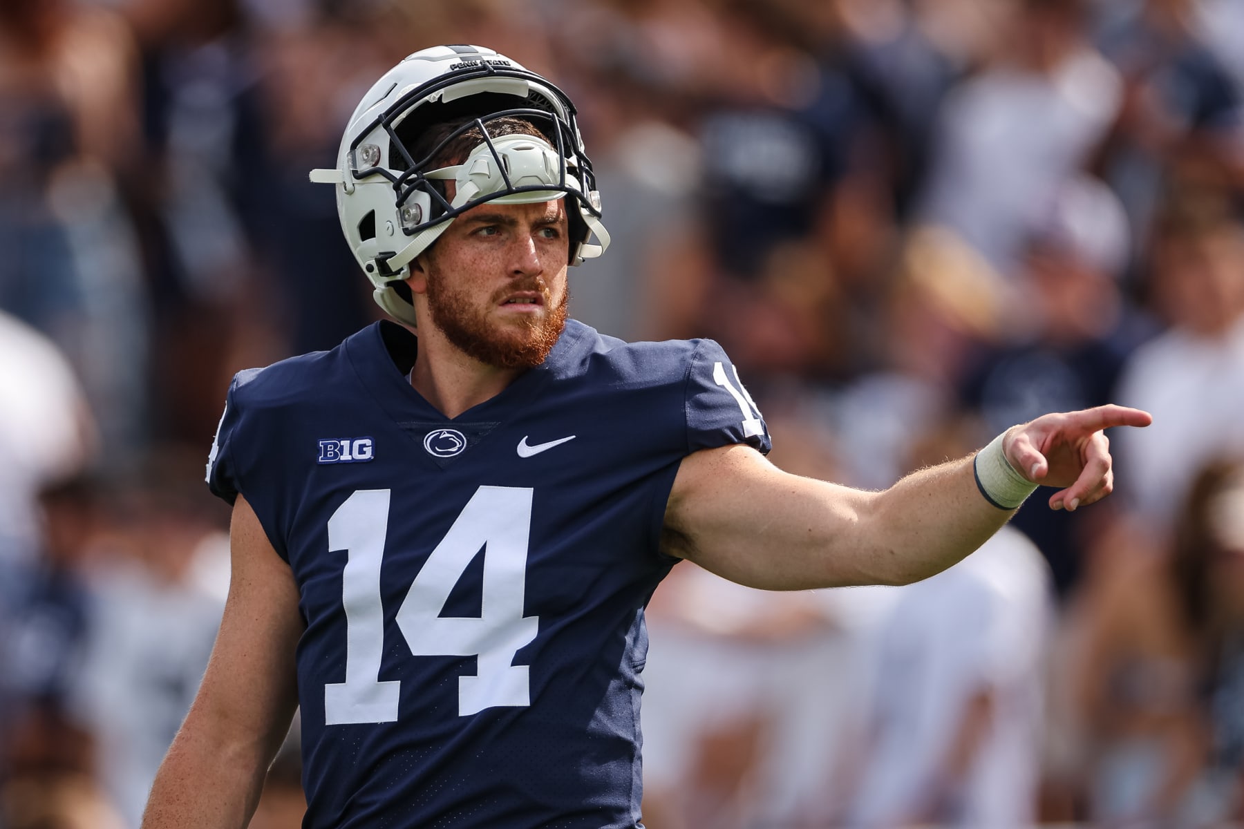STATE COLLEGE, PA - SEPTEMBER 10: Sean Clifford #14 of the Penn State Nittany Lions reacts before the game against the Ohio Bobcats at Beaver Stadium on September 10, 2022 in State College, Pennsylvania. (Photo by Scott Taetsch/Getty Images)
