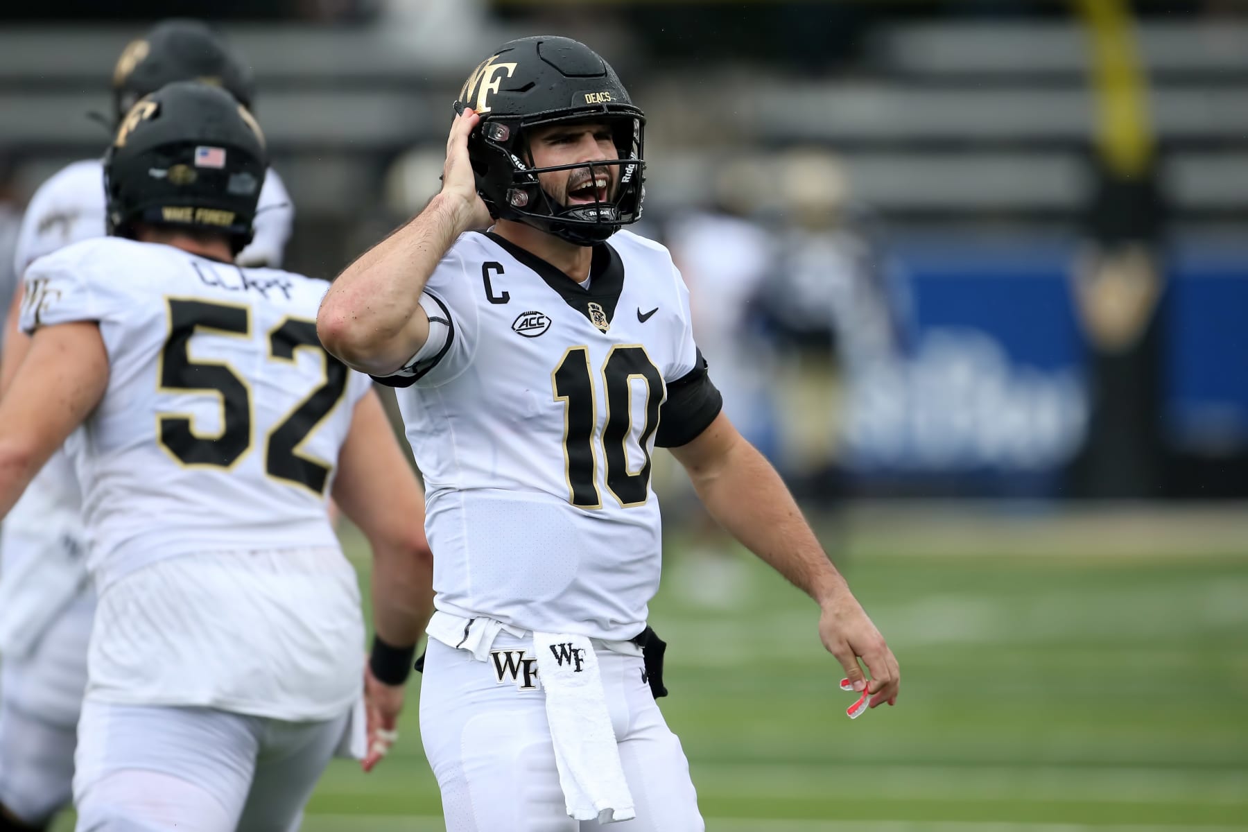 NASHVILLE, VA - SEPTEMBER 10: Wake Forest Demon Deacons quarterback Sam Hartman (10) reacts to throwing a long touchdown pass during the game between the Wake Forest Demon Deacons and the Vanderbilt Commodores on September 10, 2022 at FirstBank Stadium in Nashville, Tennessee.  (Photo by Michael Wade/Icon Sportswire via Getty Images)