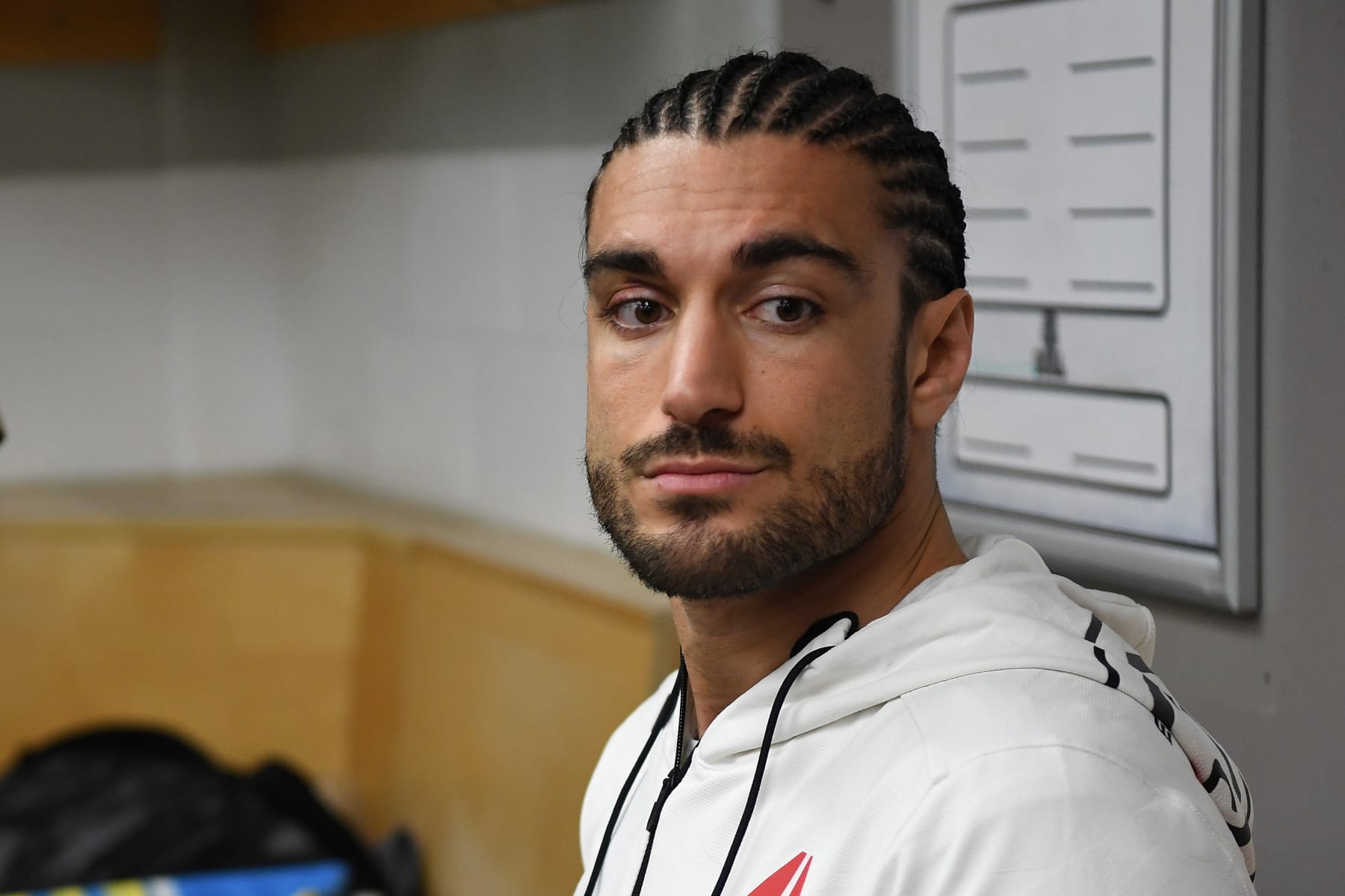 OTTAWA, ONTARIO - MAY 04:  Elias Theodorou of Canada waits backstage during the UFC Fight Night event at Canadian Tire Centre on May 4, 2019 in Ottawa, Ontario, Canada. (Photo by Mike Roach/Zuffa LLC/Zuffa LLC via Getty Images)