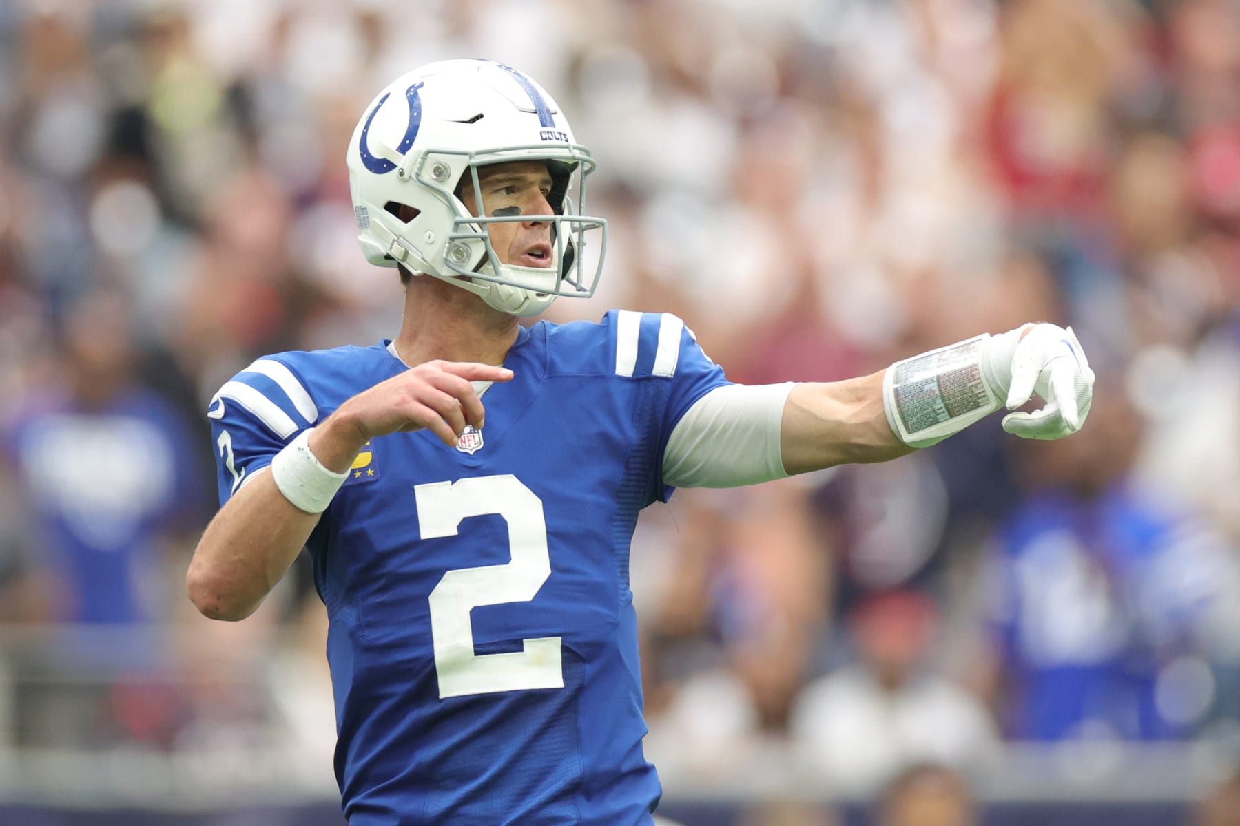 HOUSTON, TEXAS - SEPTEMBER 11: Matt Ryan #2 of the Indianapolis Colts gestures during the fourth quarter against the Houston Texans at NRG Stadium on September 11, 2022 in Houston, Texas. (Photo by Carmen Mandato/Getty Images)