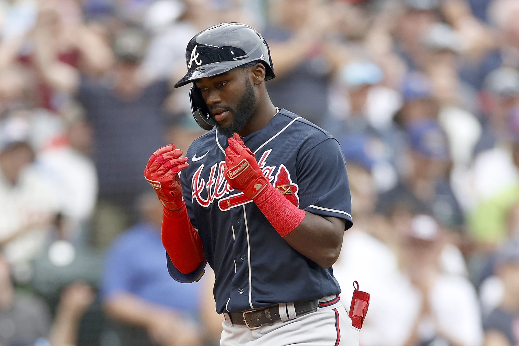 SEATTLE, WASHINGTON - SEPTEMBER 11: Michael Harris II #23 of the Atlanta Braves celebrates his home run during the eighth inning against the Seattle Mariners at T-Mobile Park on September 11, 2022 in Seattle, Washington. (Photo by Steph Chambers/Getty Images)