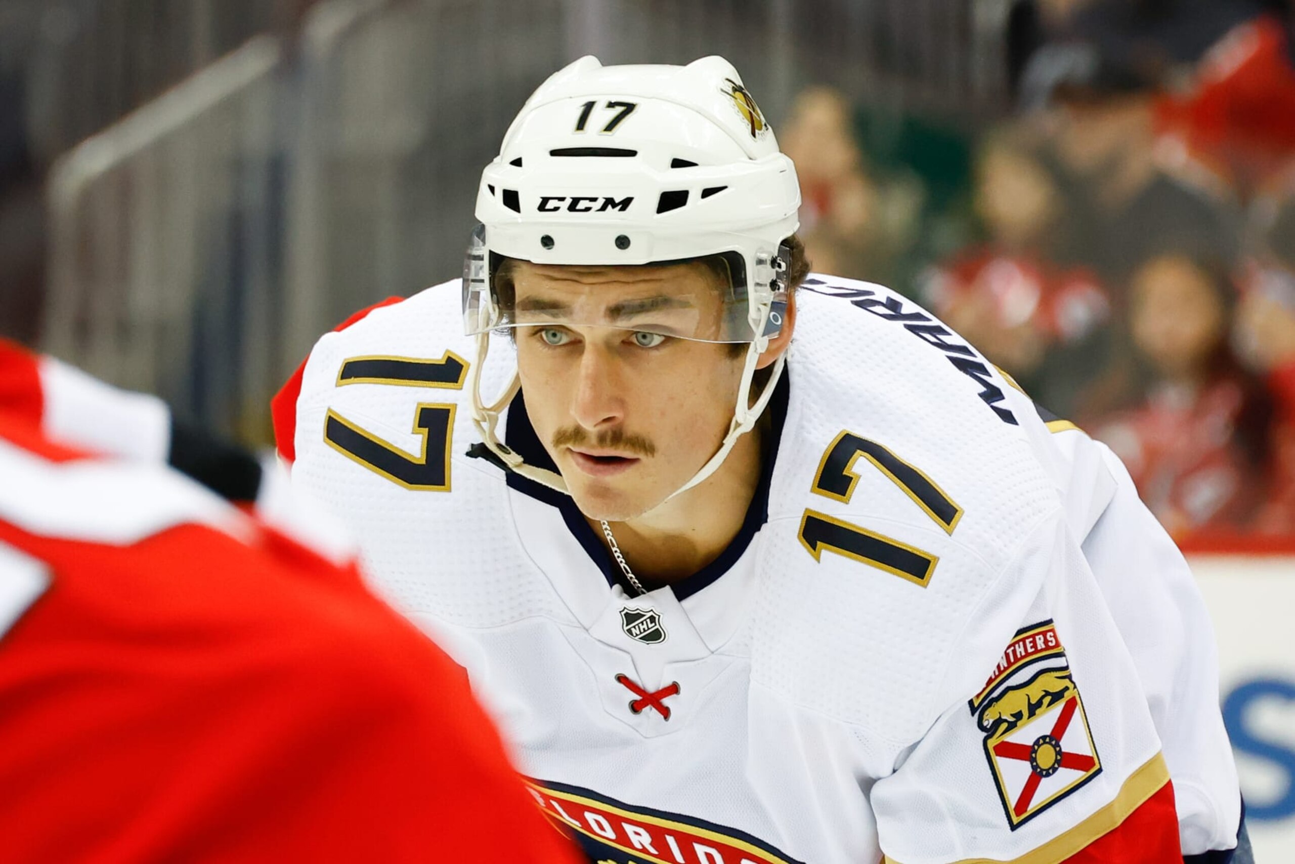 NEWARK, NJ - APRIL 02:  Florida Panthers left wing Mason Marchment (17) during the National Hockey League game between the New Jersey Devils and the Florida Panthers on April 2, 2022 at the Prudential Center in Newark, New Jersey.  (Photo by Rich Graessle/Icon Sportswire via Getty Images)