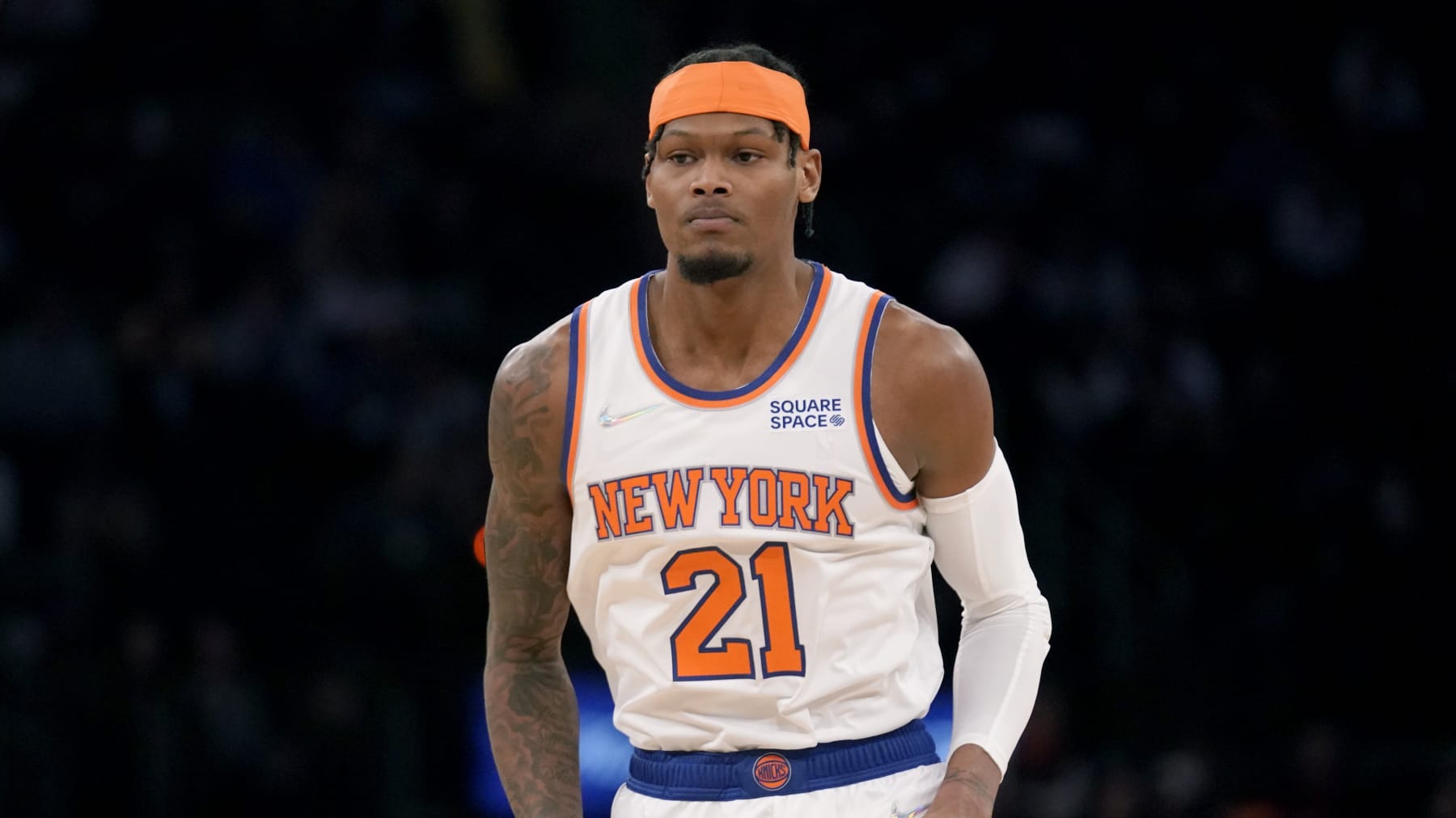 New York Knicks' Cam Reddish during the second half of the NBA basketball game against the Sacramento Kings, Monday, Jan. 31, 2022, in New York. The Knicks defeated the Kings 116-96. (AP Photo/Seth Wenig)
