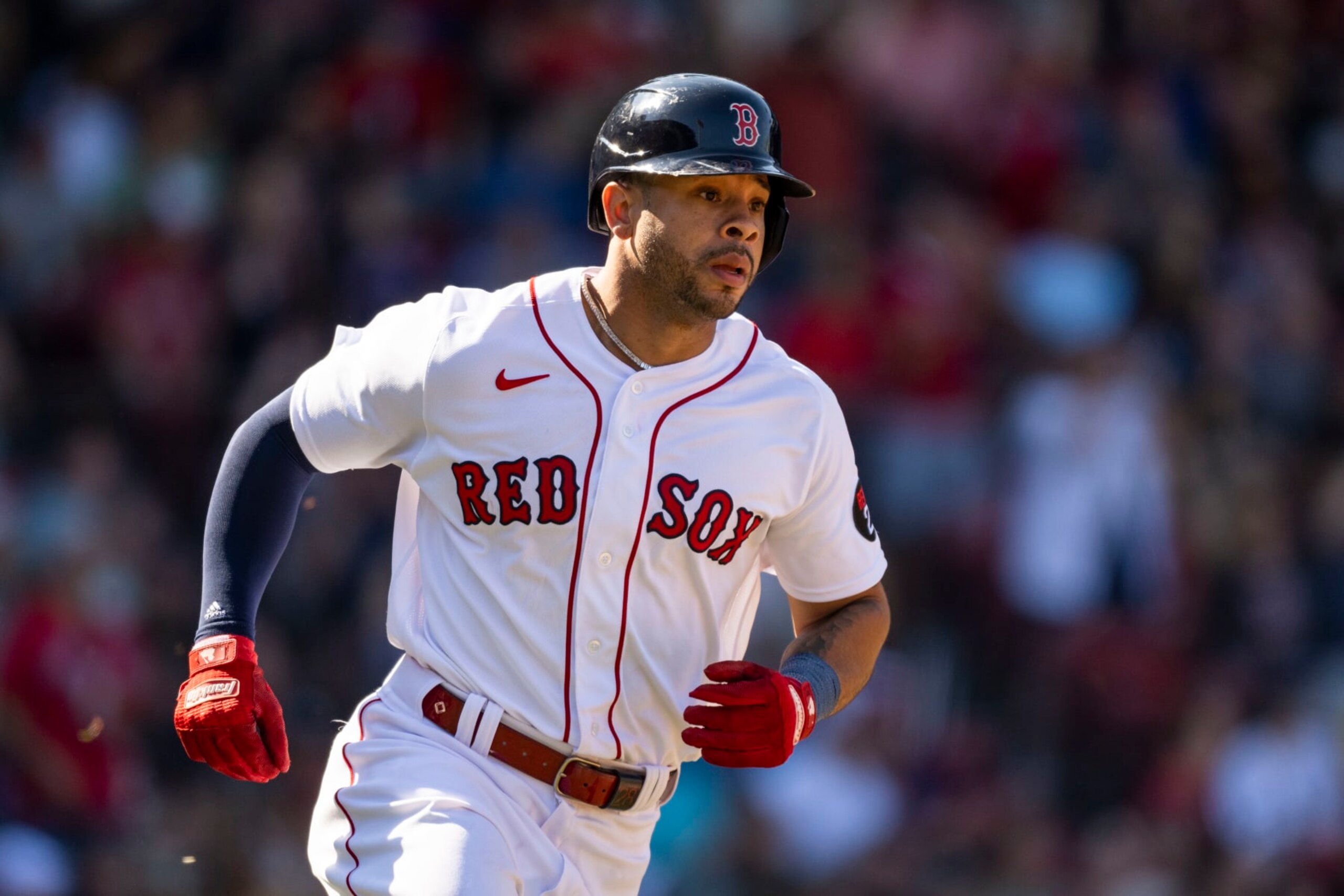 BOSTON, MA - AUGUST 28: Tommy Pham #22 of the Boston Red Sox reacts after hitting a solo home run during the fifth inning of a game against the Tampa Bay Rays on August 28, 2022 at Fenway Park in Boston, Massachusetts.(Photo by Billie Weiss/Boston Red Sox/Getty Images) BOSTON, MA - AUGUST 28: Tommy Pham #22 of the Boston Red Sox reacts after hitting a solo home run during the fifth inning of a game against the Tampa Bay Rays on August 28, 2022 at Fenway Park in Boston, Massachusetts.(Photo by Billie Weiss/Boston Red Sox/Getty Images)