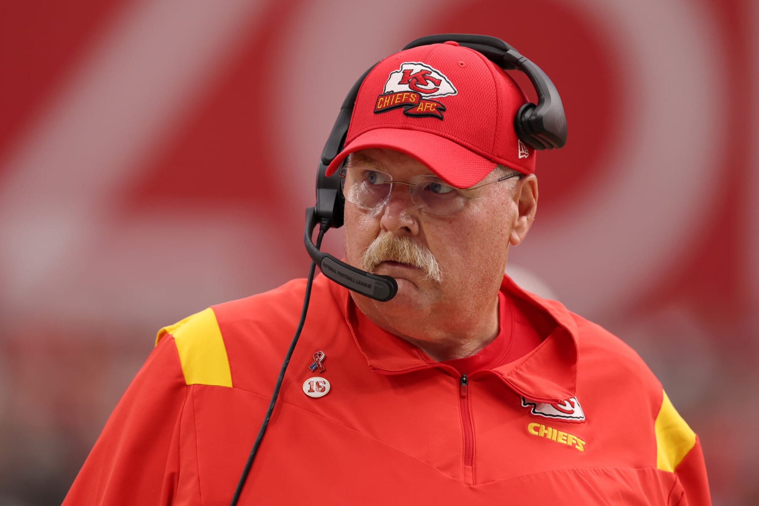 GLENDALE, ARIZONA - SEPTEMBER 11: Head coach Andy Reid of the Kansas City Chiefs paces the sidelines during the game against the Arizona Cardinals at State Farm Stadium on September 11, 2022 in Glendale, Arizona. (Photo by Christian Petersen/Getty Images)