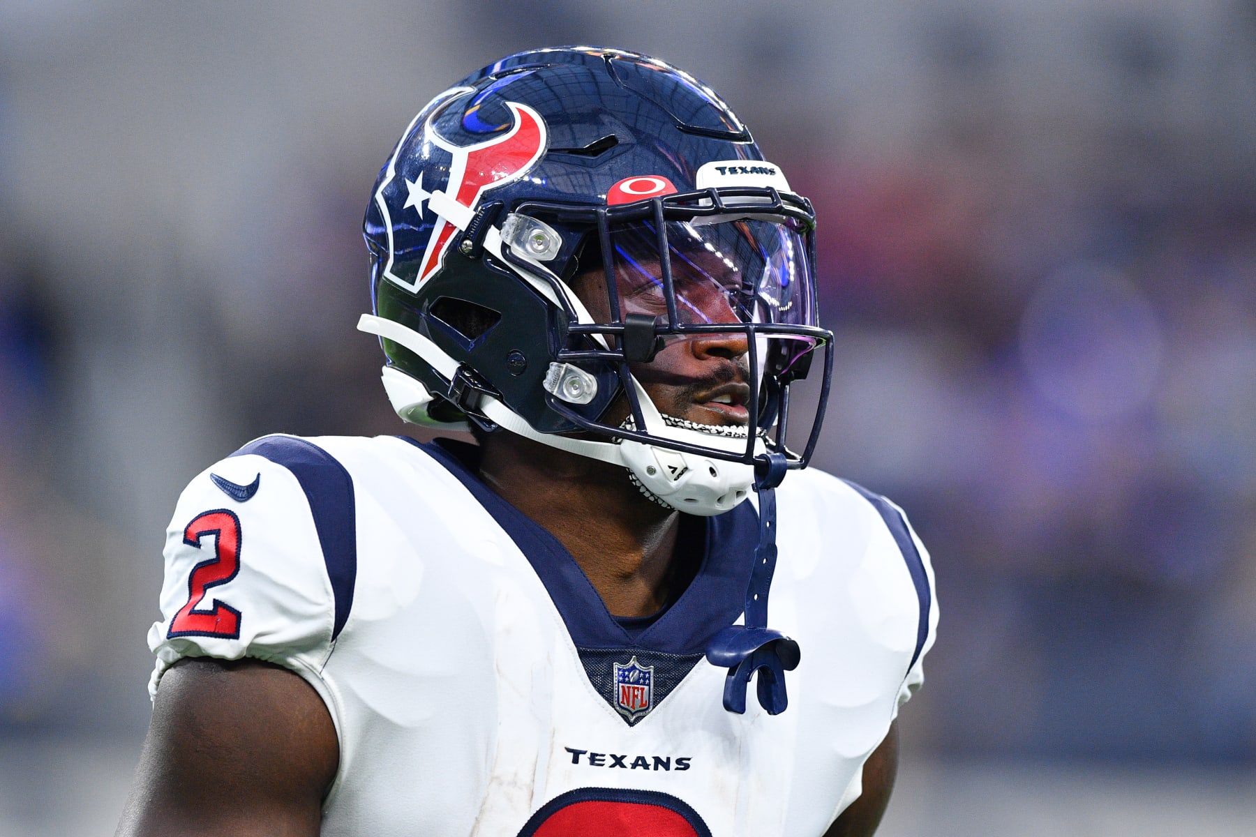 INGLEWOOD, CA - AUGUST 19: Houston Texans running back Marlon Mack (2) looks on before the NFL preseason game between the Houston Texans and the Los Angeles Rams on August 19, 2022, at SoFi Stadium in Inglewood, CA. (Photo by Brian Rothmuller/Icon Sportswire via Getty Images)