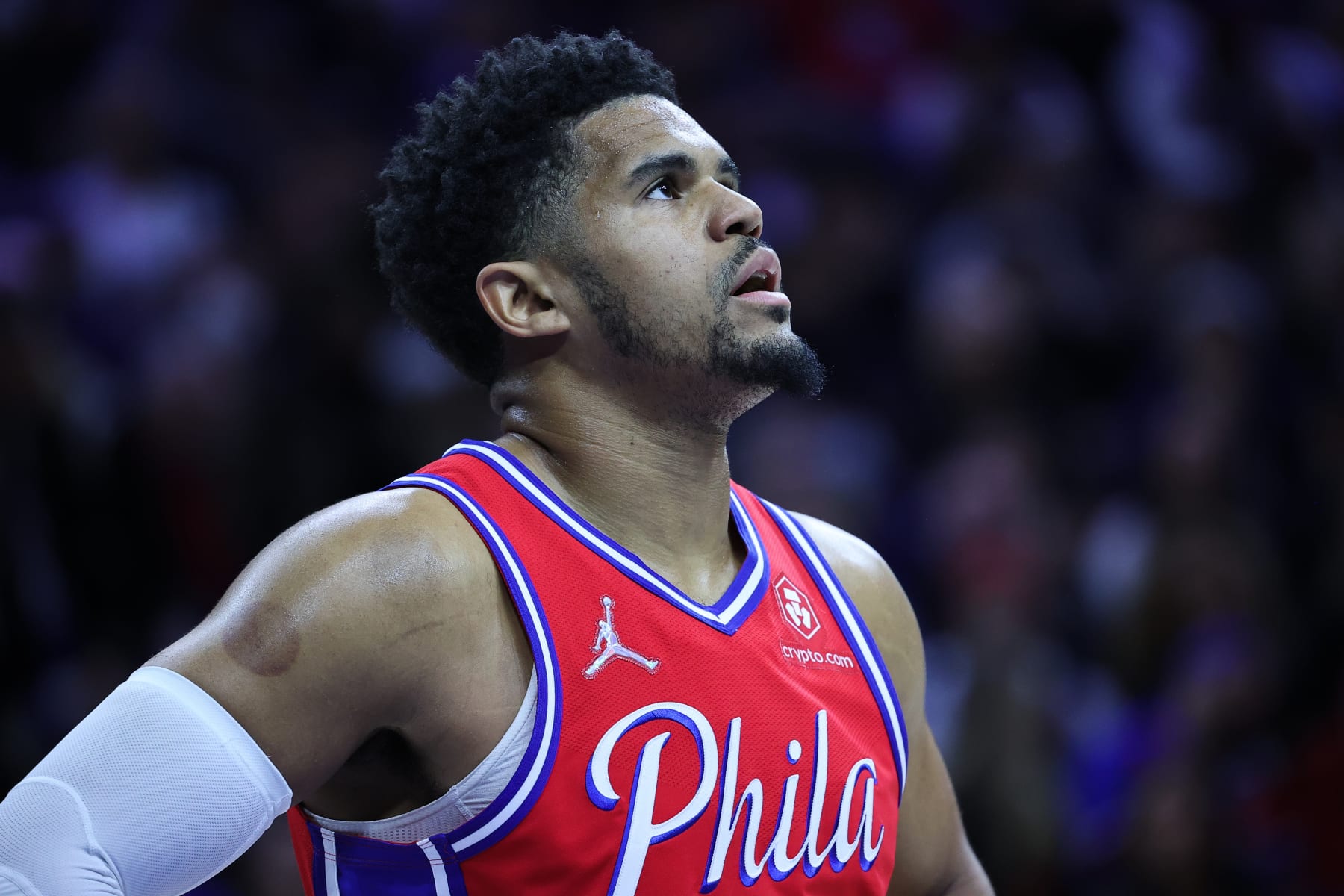 PHILADELPHIA, PA, USA - MAY 8: Tobias Harris of Philadelphia 76ers is seen during NBA semifinals between Philadelphia 76ers and Miami Heat at the Wells Fargo Center in Philadelphia, Pennsylvania, United States on May 8, 2022. (Photo by Tayfun Coskun/Anadolu Agency via Getty Images)