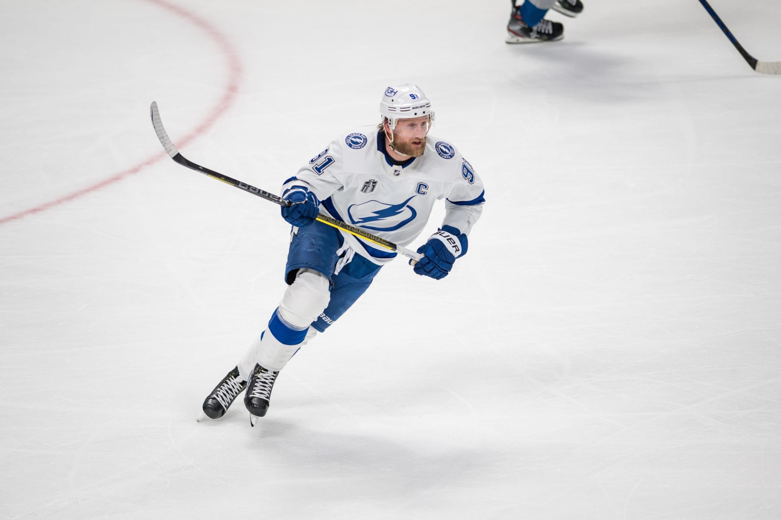 DENVER, CO - JUNE 18: Tampa Bay Lightning center Steven Stamkos (91) skate during game 2 of the Stanley Cup Finals between the Tampa Bay Lightning and the Colorado Avalanche , on June 18, 2022, at Ball Arena in Denver, CO. (Photo by Mark Stahl/Icon Sportswire via Getty Images)