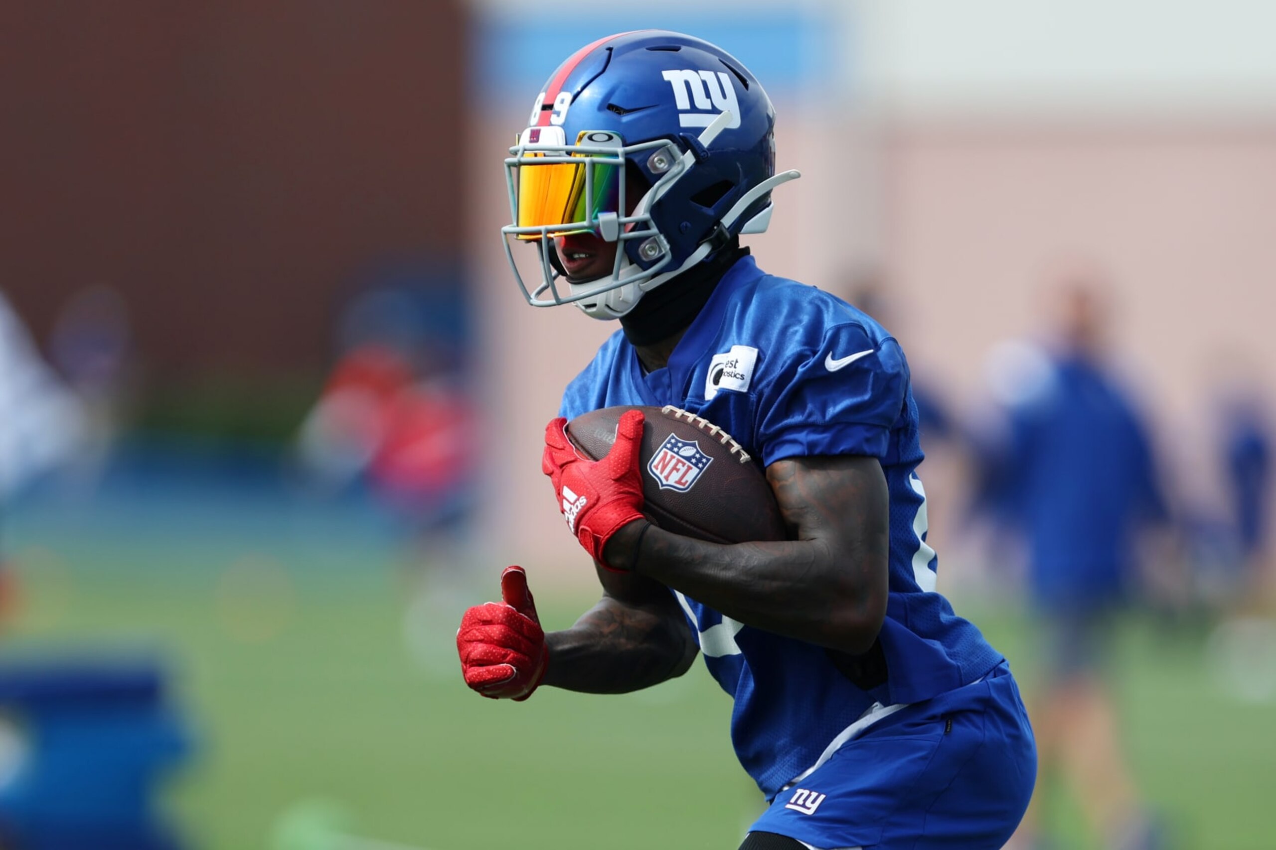EAST RUTHERFORD, NJ - JULY 28: Wide receiver
Kadarius Toney #89 of the New York Giants during training camp at Quest Diagnostics Training Center on July 28, 2022 in East Rutherford, New Jersey. (Photo by Rich Schultz/Getty Images) EAST RUTHERFORD, NJ - JULY 28: Wide receiver
Kadarius Toney #89 of the New York Giants during training camp at Quest Diagnostics Training Center on July 28, 2022 in East Rutherford, New Jersey. (Photo by Rich Schultz/Getty Images)