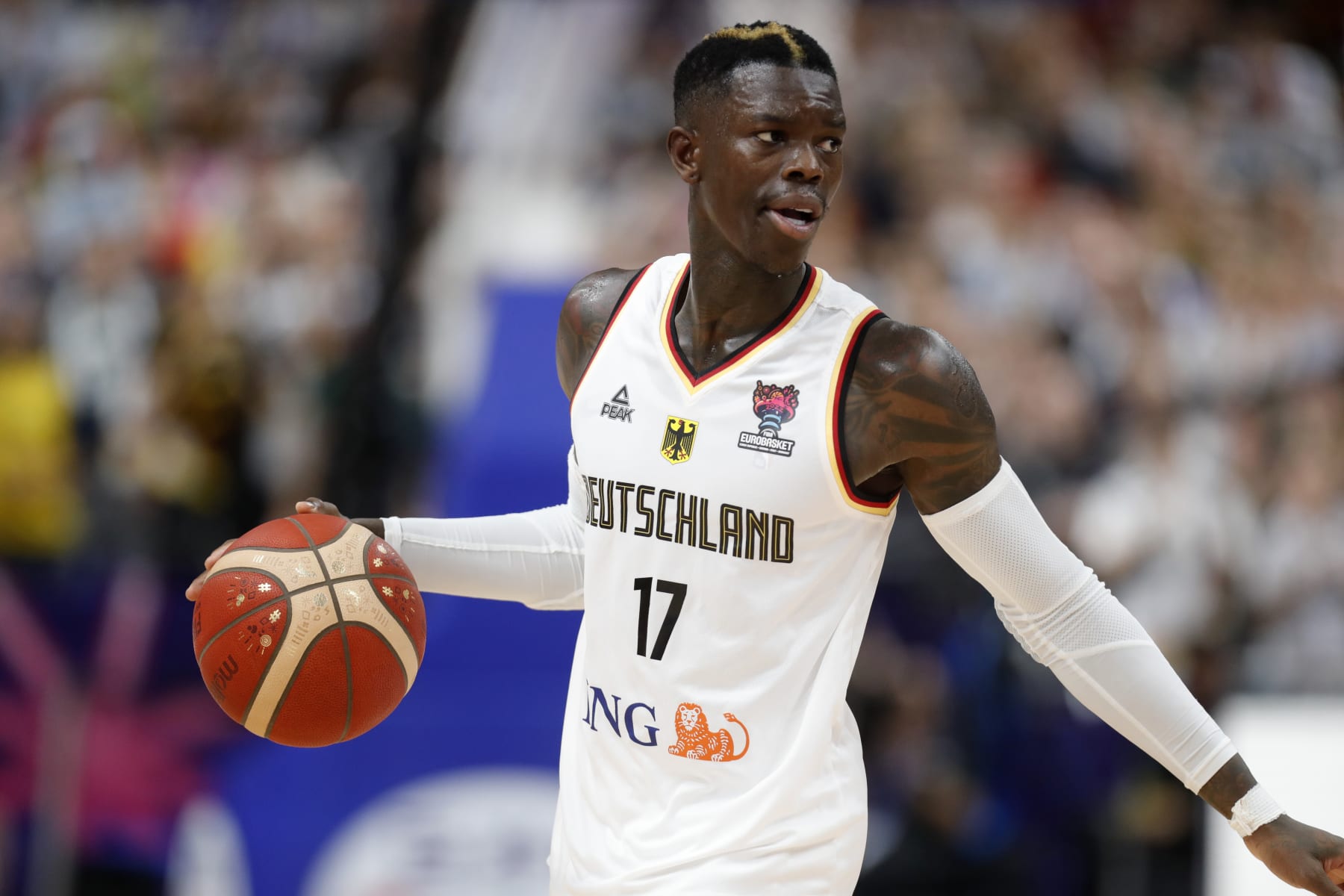 BERLIN, GERMANY - SEPTEMBER 13: Dennis Schroeder of Germany   during the FIBA EuroBasket 2022 quarterfinal match between Germany and Greece at EuroBasket Arena Berlin on September 13, 2022 in Berlin, Germany. (Photo by Pedja Milosavljevic/DeFodi Images via Getty Images)