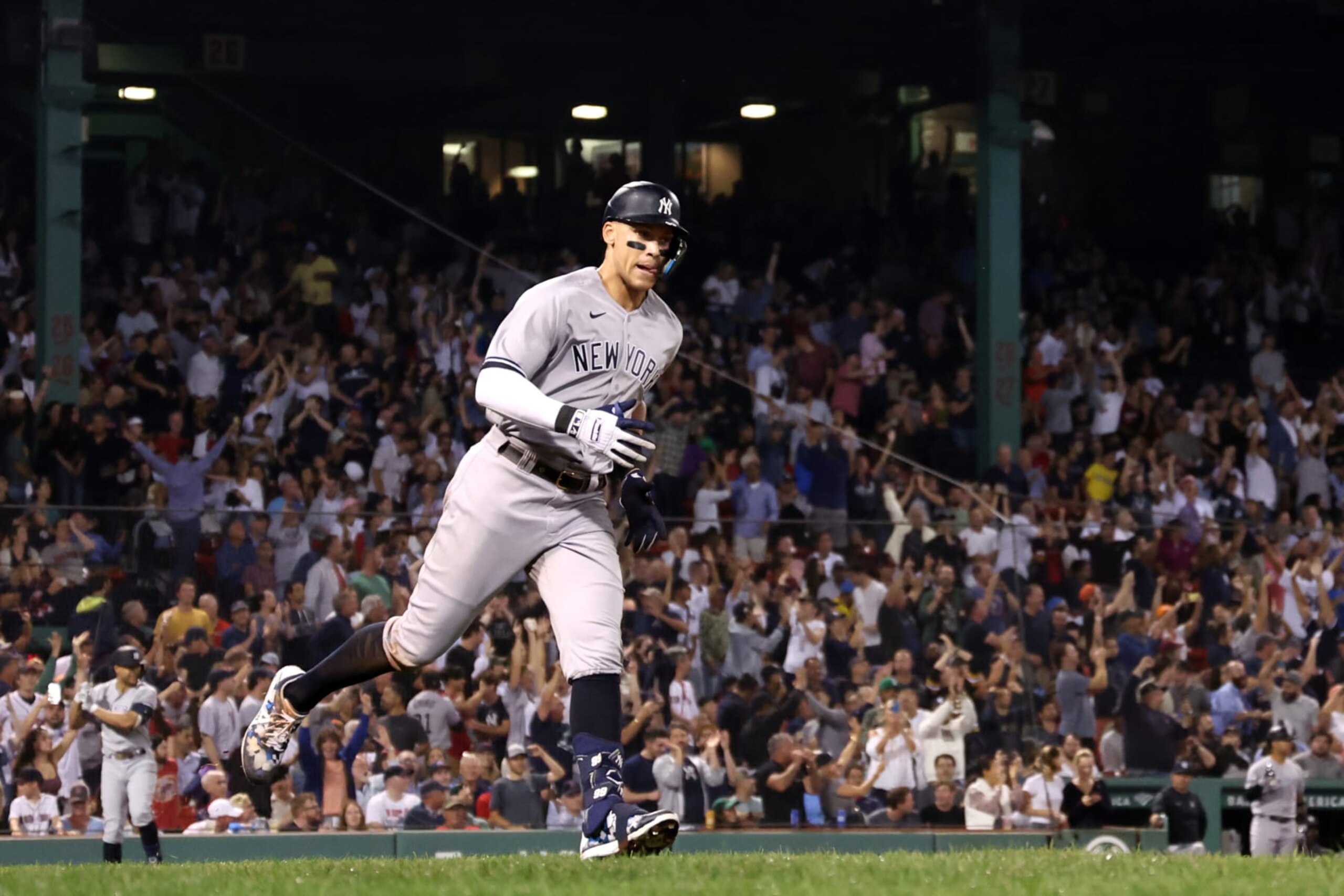 BOSTON, MASSACHUSETTS - SEPTEMBER 13: Aaron Judge #99 of the New York Yankees rounds the bases after hitting a home run against the Boston Red Sox during the eighth inning at Fenway Park on September 13, 2022 in Boston, Massachusetts. (Photo by Maddie Meyer/Getty Images)