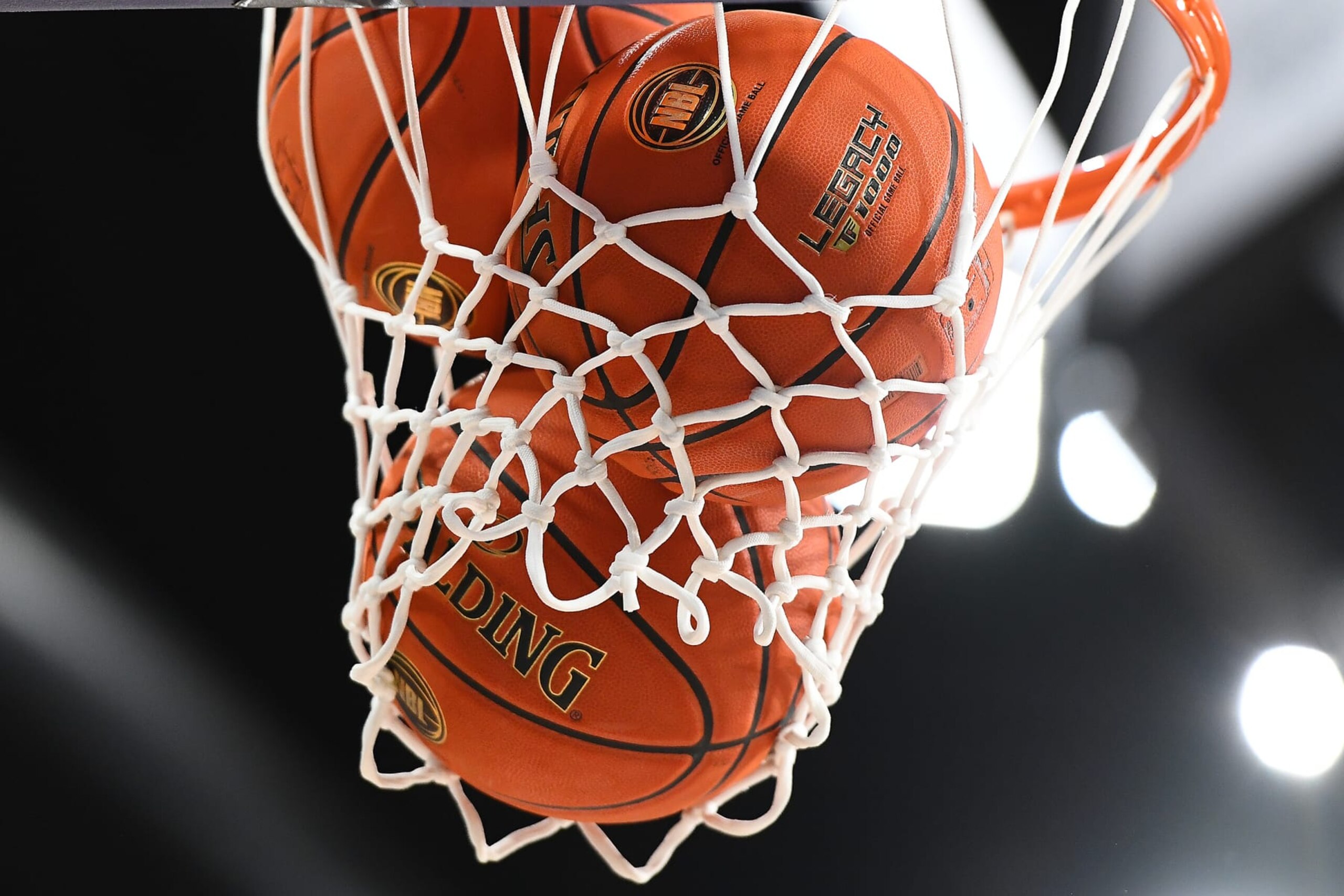 HOBART, AUSTRALIA - APRIL 08: Basketballs are seen during the round 19 NBL match between Tasmania Jackjumpers and Cairns Taipans at MyState Bank Arena on April 08, 2022, in Hobart, Australia. (Photo by Steve Bell/Getty Images)