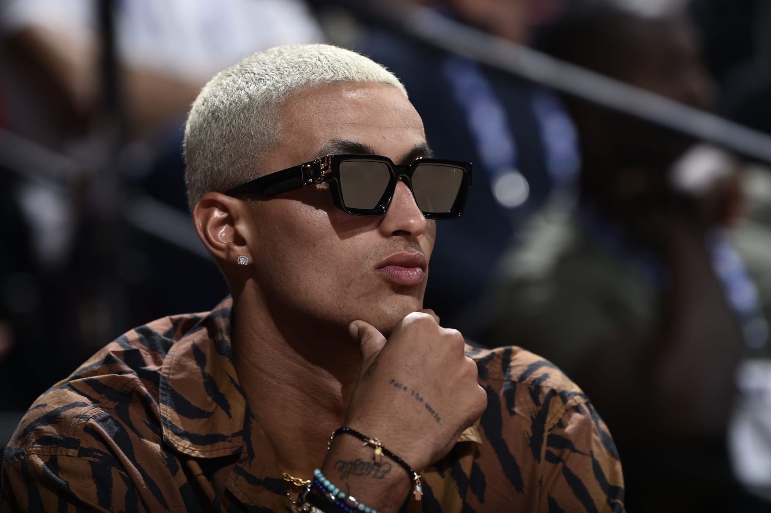 LAS VEGAS, NV - JULY 7: Kyle Kuzma #33 of the Washington Wizards looks on during the 2022 Las Vegas Summer League between the Houston Rockets and Orlando Magic on July 7, 2022 at the Thomas & Mack Center in Las Vegas, Nevada NOTE TO USER: User expressly acknowledges and agrees that, by downloading and/or using this Photograph, user is consenting to the terms and conditions of the Getty Images License Agreement. Mandatory Copyright Notice: Copyright 2022 NBAE (Photo by David Dow/NBAE via Getty Images)