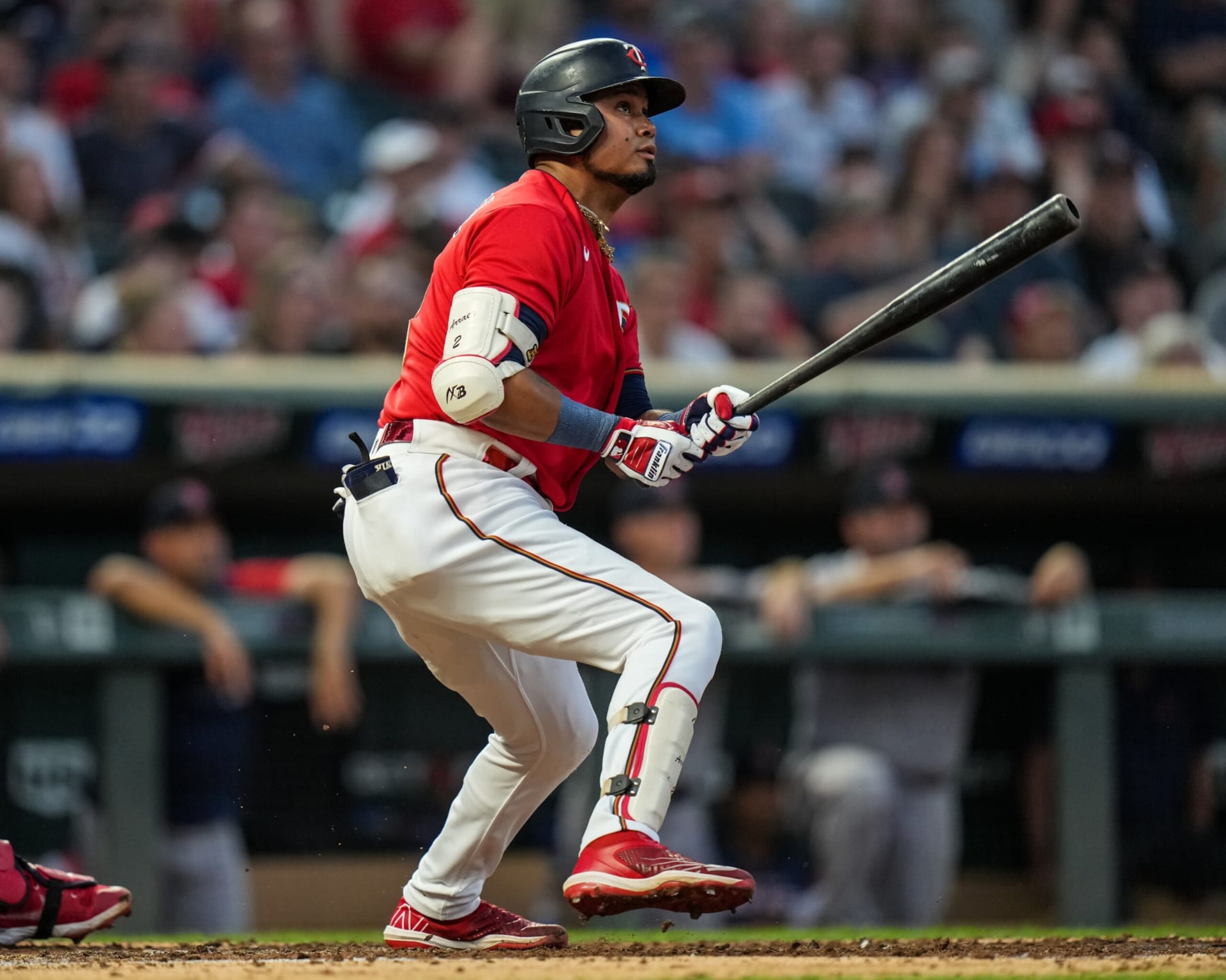 MINNEAPOLIS, MN - AUGUST 31: Luis Arraez #2 of the Minnesota Twins bats and hits a home run against the Boston Red Sox on August 31, 2022 at Target Field in Minneapolis, Minnesota. (Photo by Brace Hemmelgarn/Minnesota Twins/Getty Images)