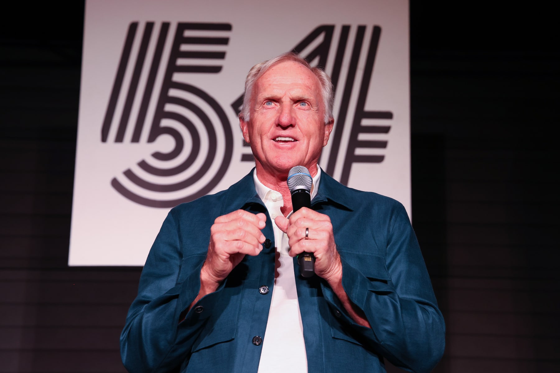 SUGAR GROVE, ILLINOIS - SEPTEMBER 14: Greg Norman, CEO and commissioner of LIV Golf, speaks during the welcome party for the LIV Golf Invitational - Chicago at Rich Harvest Farms on September 14, 2022 in Sugar Grove, Illinois. (Photo by Joe Scarnici/LIV Golf via Getty Images)